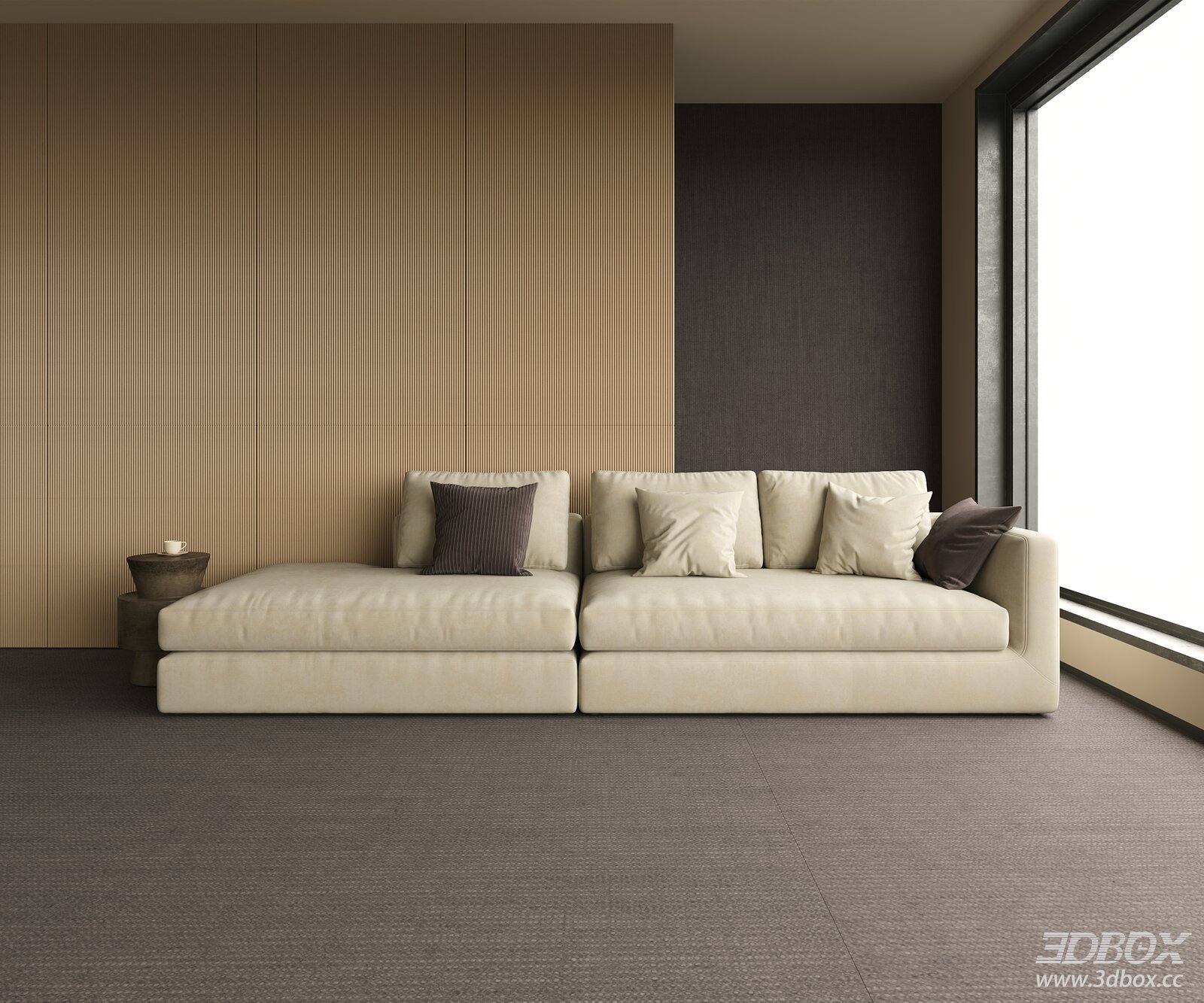 Modern Beige Modular Fabric Sofa Set 3D model - front view