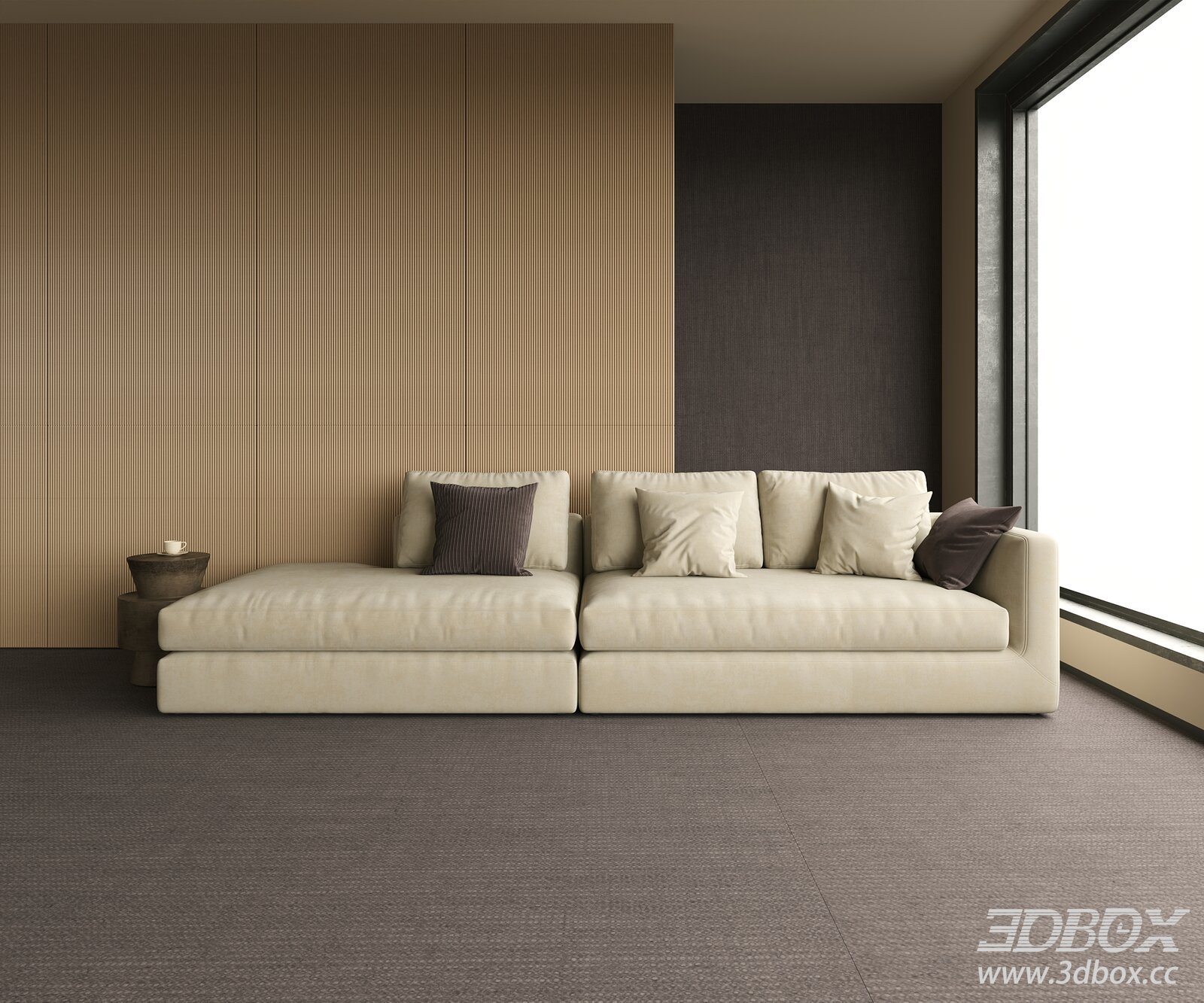 Modern Beige Modular Fabric Sofa Set 3D model - thumbnail 1