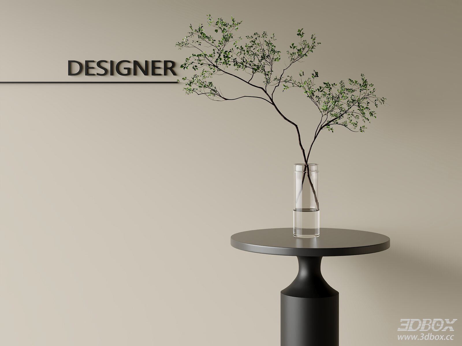 Modern Indoor Greenery Branch in Glass Vase Decor Set 3D model - front view