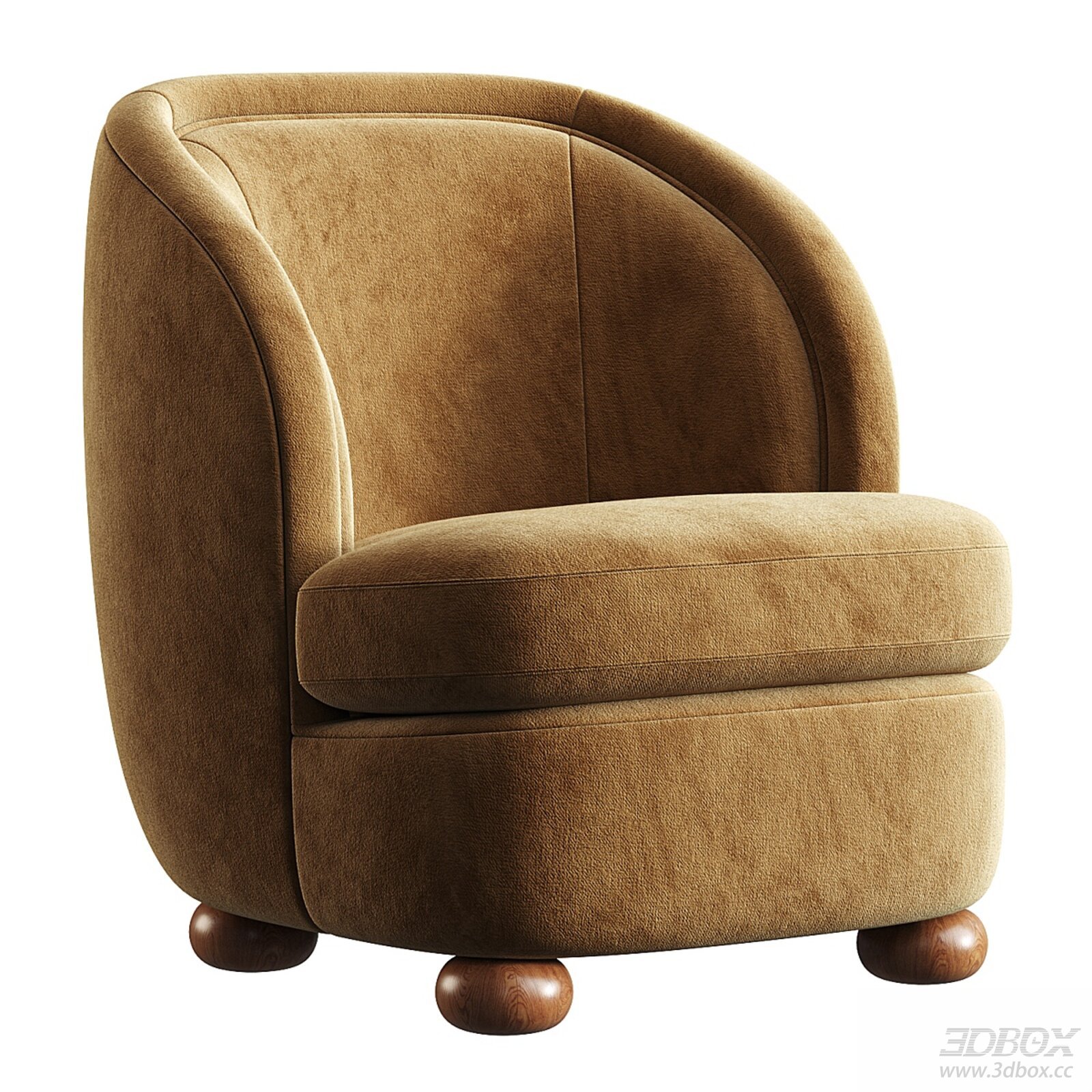 Blair Modern Velvet Upholstered Armchair with Wooden Legs 3D model - front view