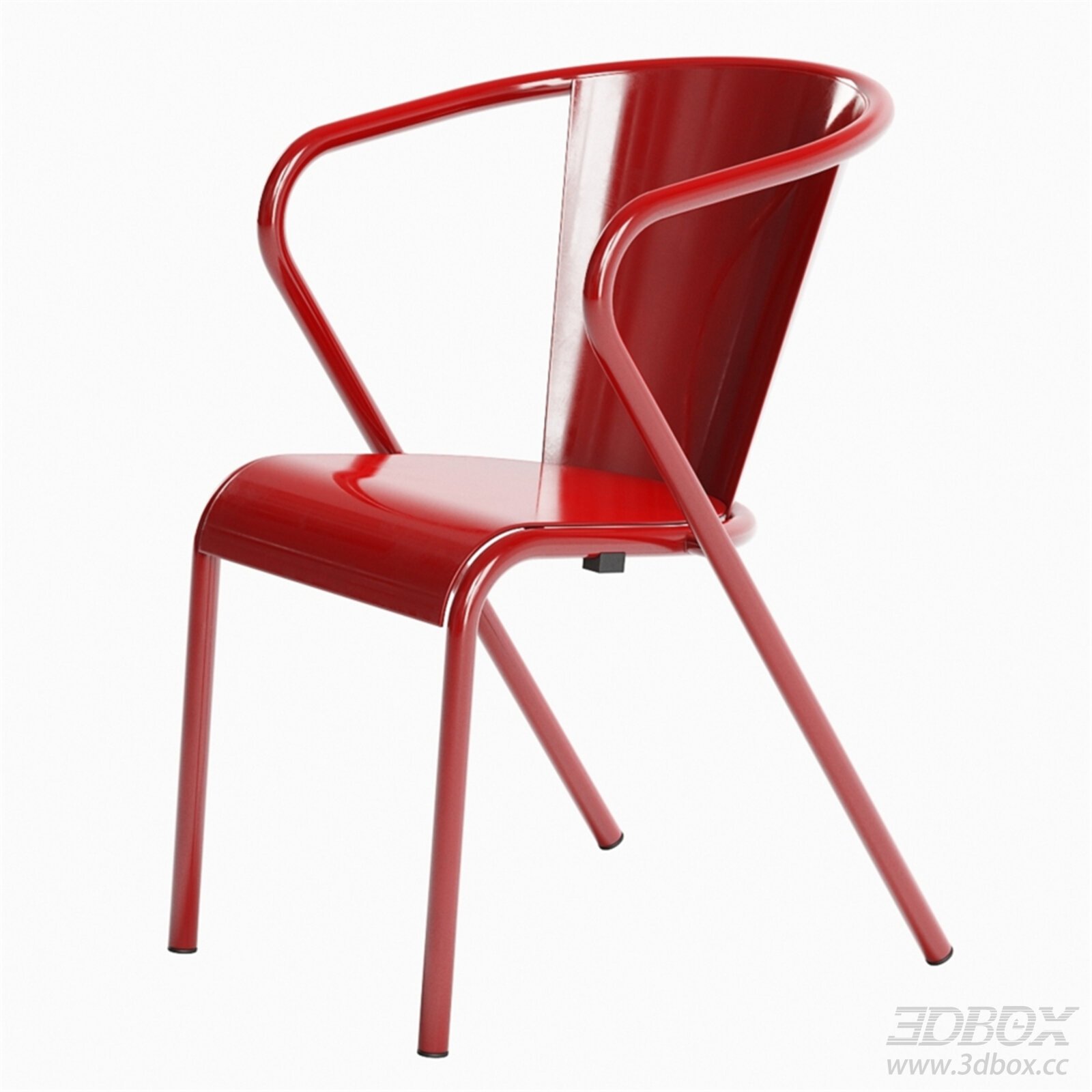 Modern Red Glossy Metal Armchair 3D model - thumbnail 1