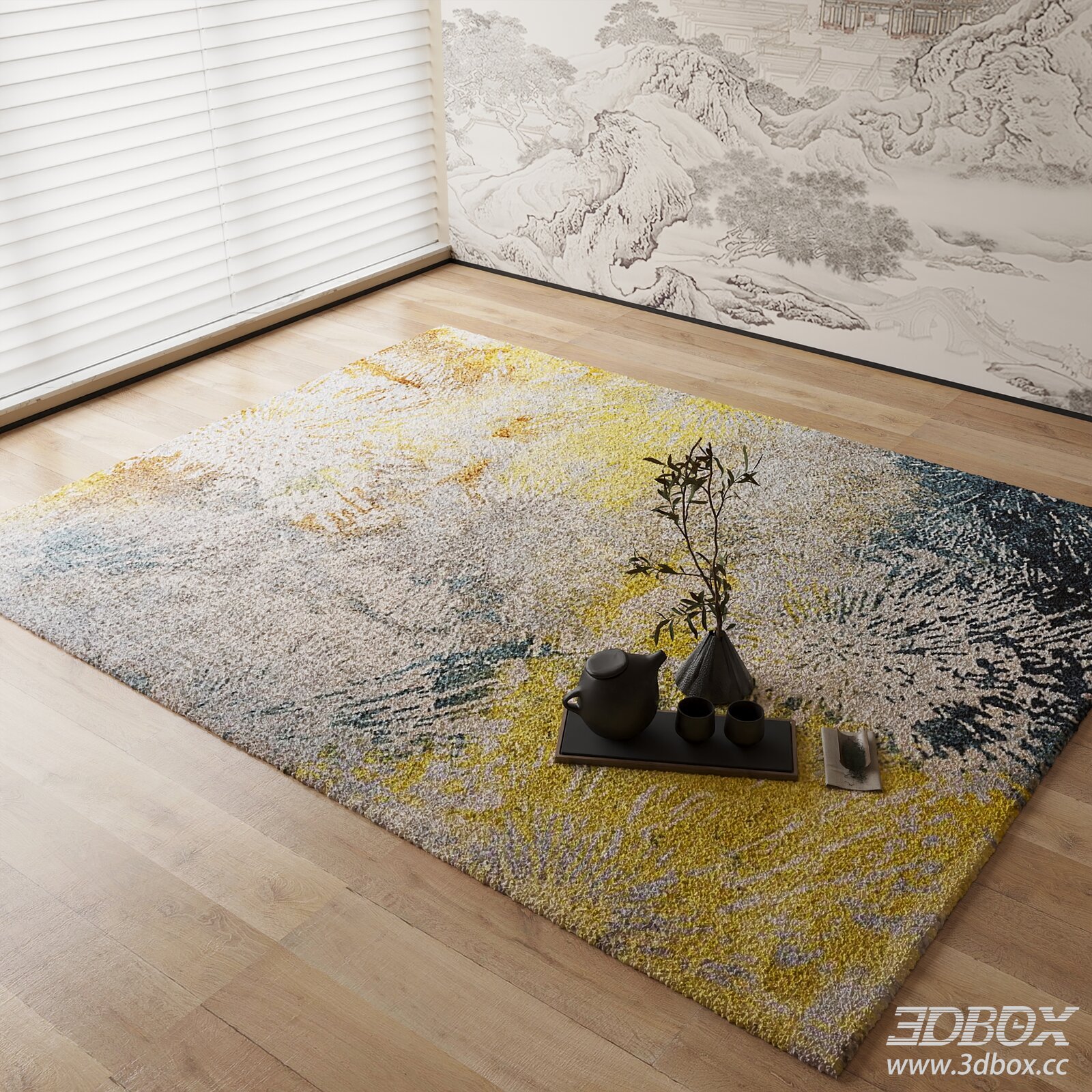 New Chinese Style Abstract Plush Area Rug 3D model - thumbnail 1