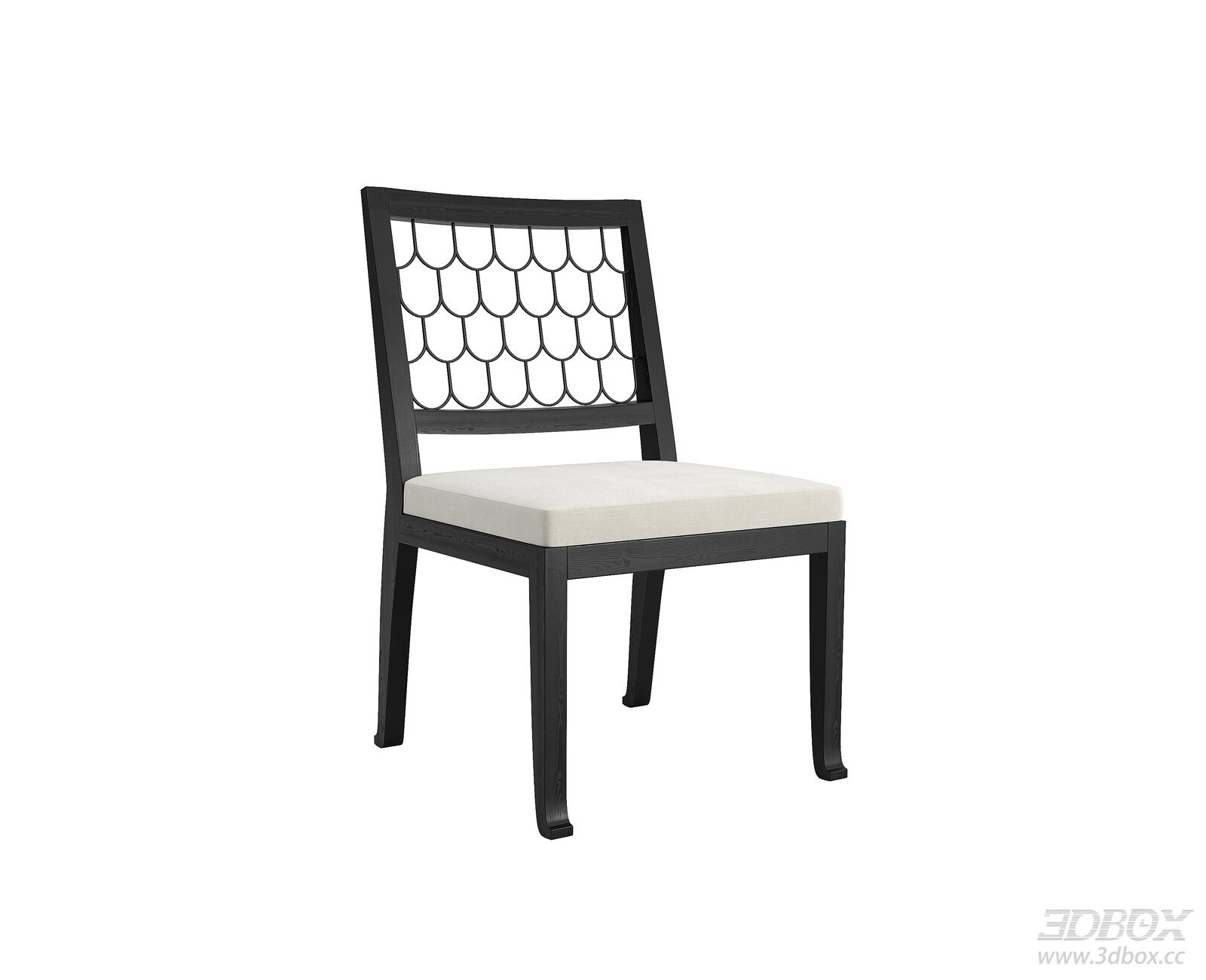 Modern Lattice Back Dining Chair with Wood Frame Fabric Cushion 3D model - front view