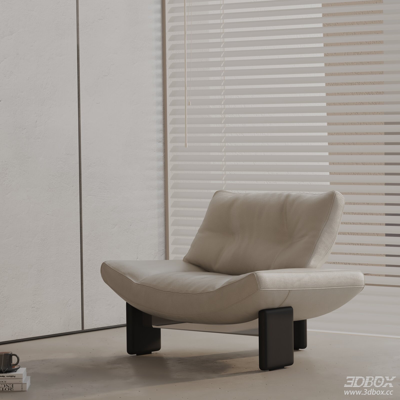 Modern Minimalist Leather Lounge Armchair 3D model - front view