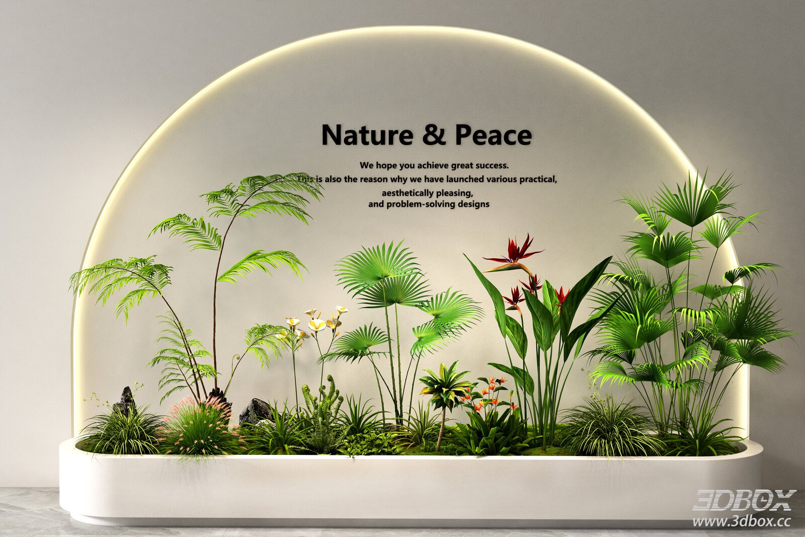 Indoor Tropical Plant Landscape Arrangement 3D model - front view