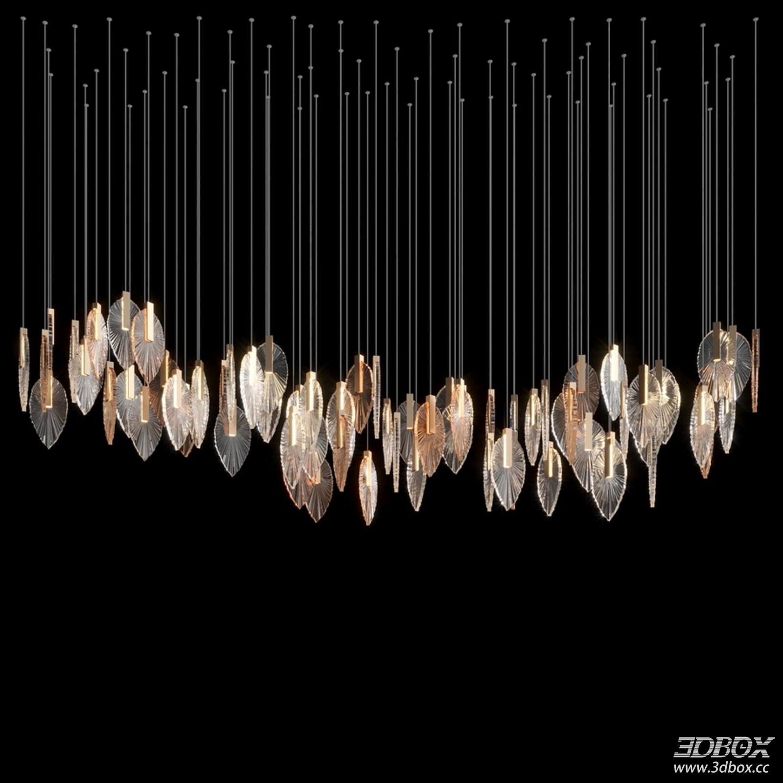 Modern Luxury Leaf Crystal Ceiling Chandelier 3D model - front view