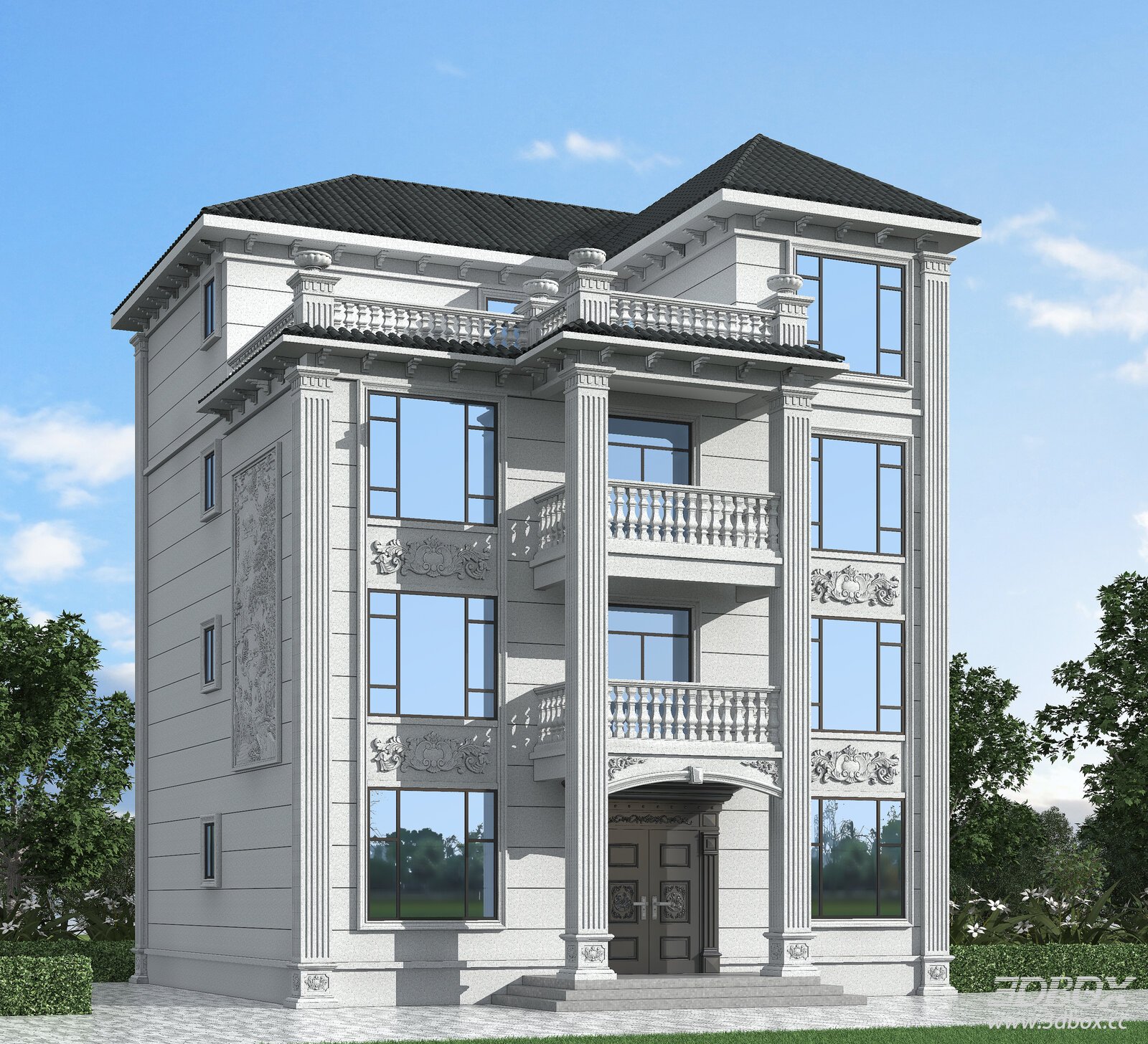 European Style Luxury Villa Exterior Building 3D model - front view