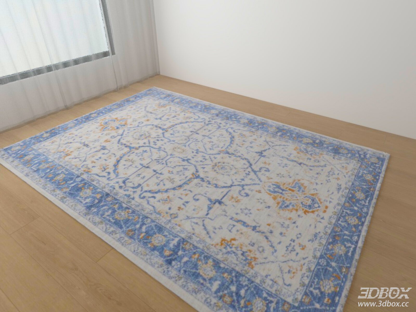 Vintage Blue Orange Pattern Area Rug 3D model - front view