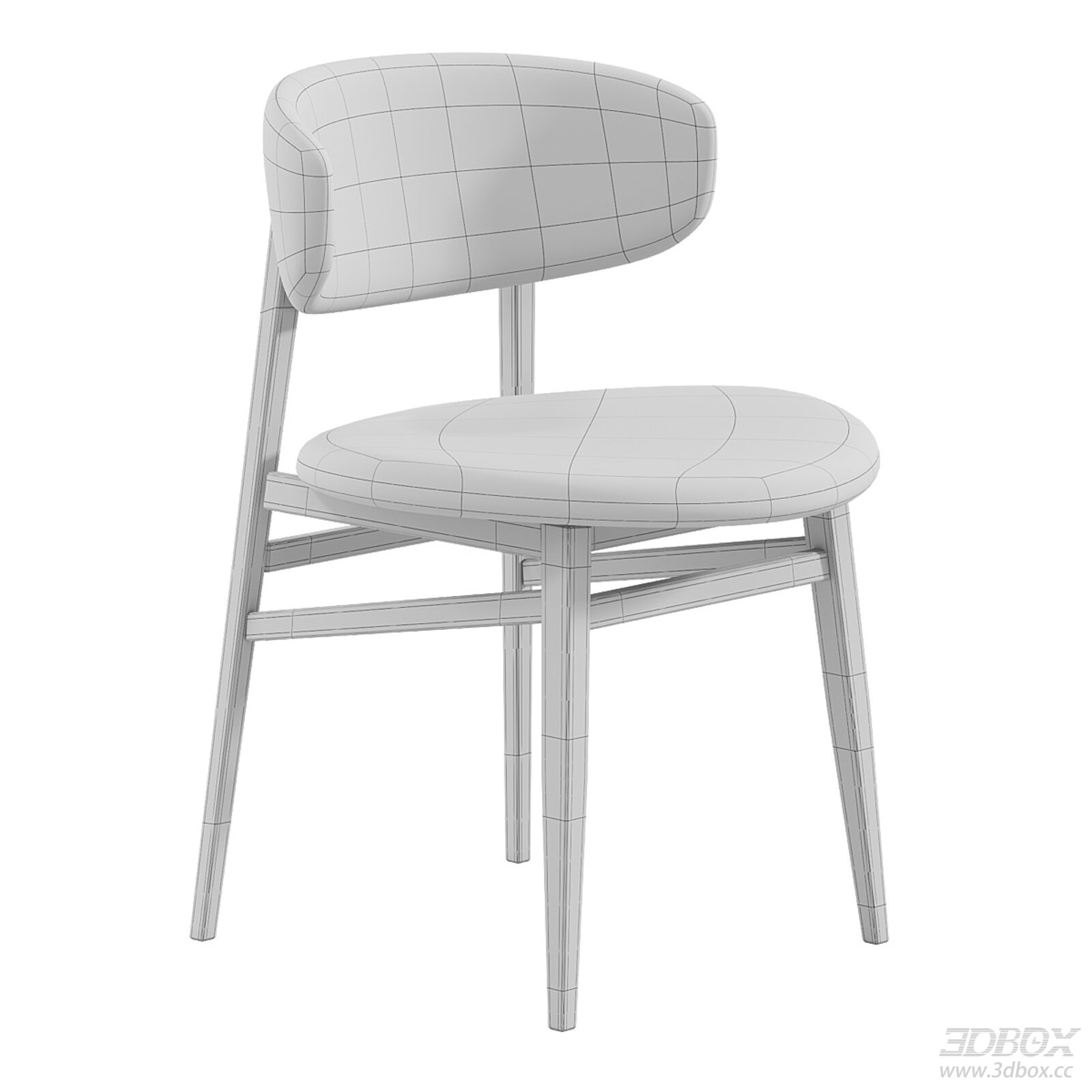 Modern Bacio Upholstered Dining Chair Wooden Frame 3D model - front view