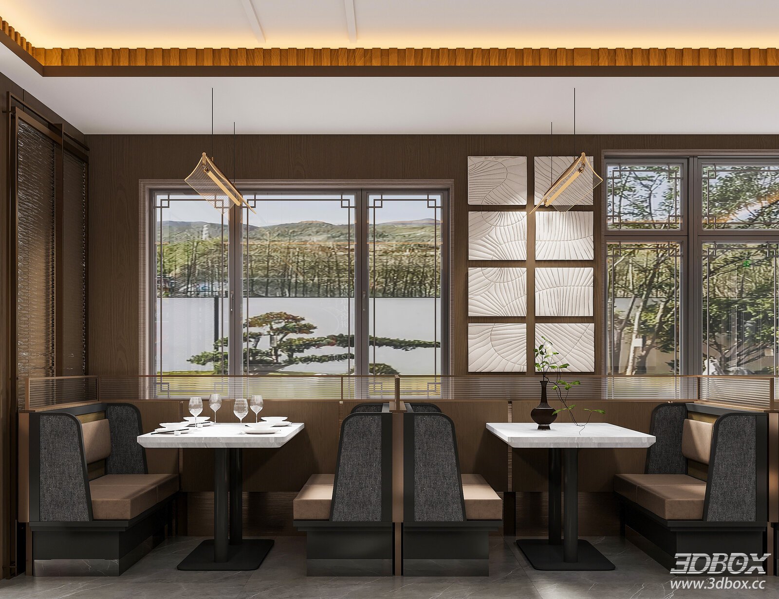Modern Luxury Restaurant Dining Booth Interior Scene 3D model - front view