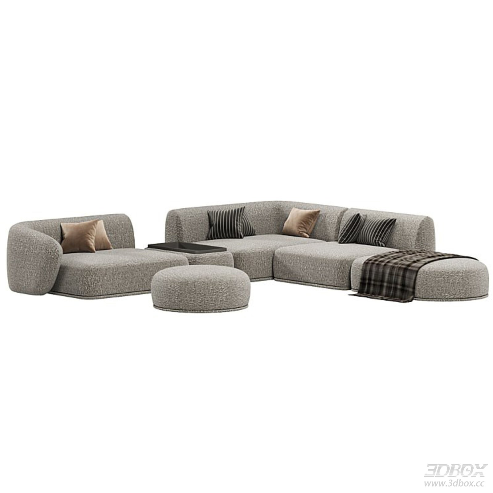 Modern Modular Boucle Fabric Sectional Sofa Set 3D model - front view
