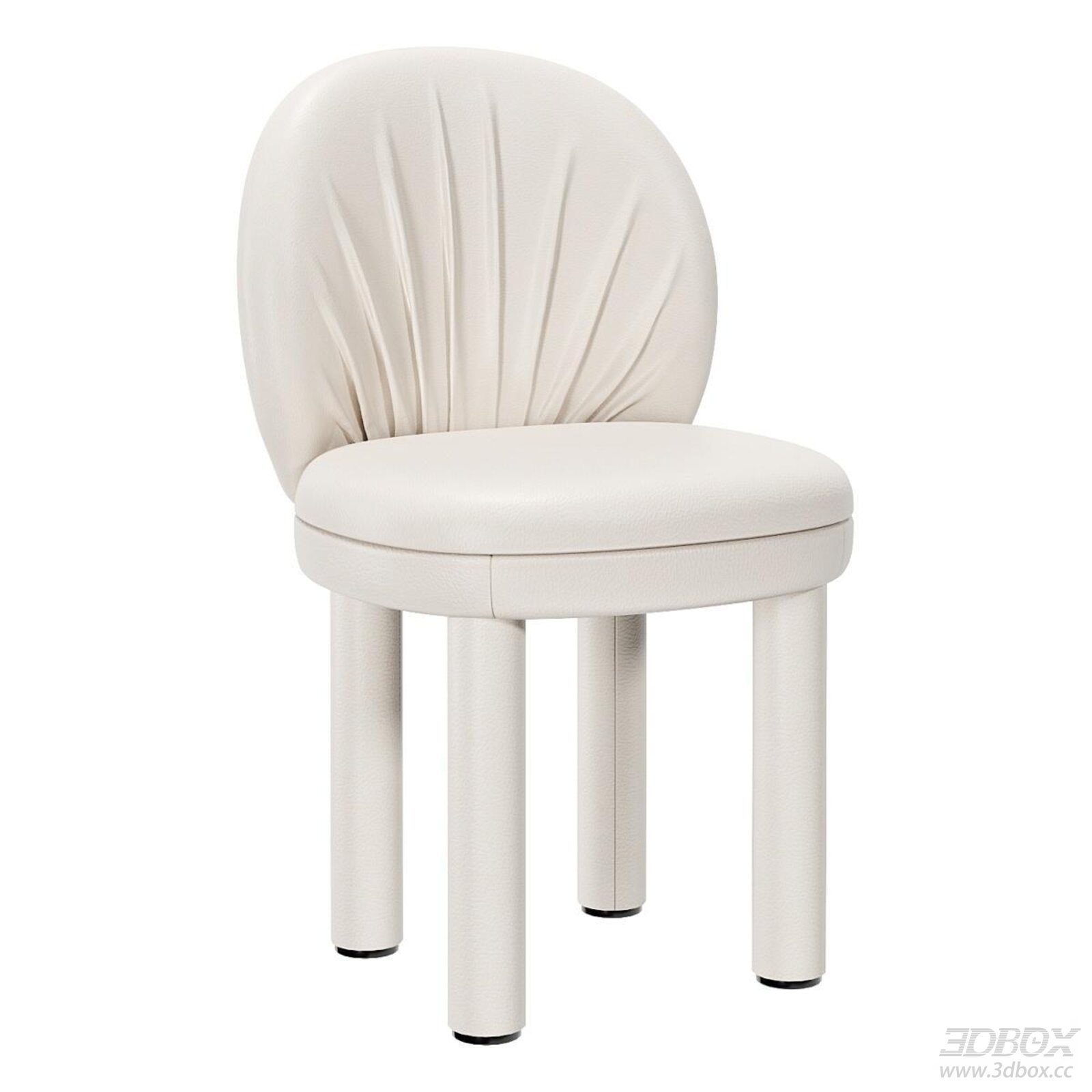 Modern Cream Leather Upholstered Round Back Dining Chair 3D model - front view