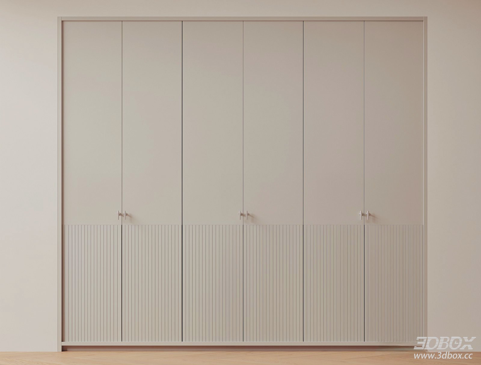 Modern Minimalist Fluted Panel Wardrobe Light Beige Storage Cabinet 3D model - front view