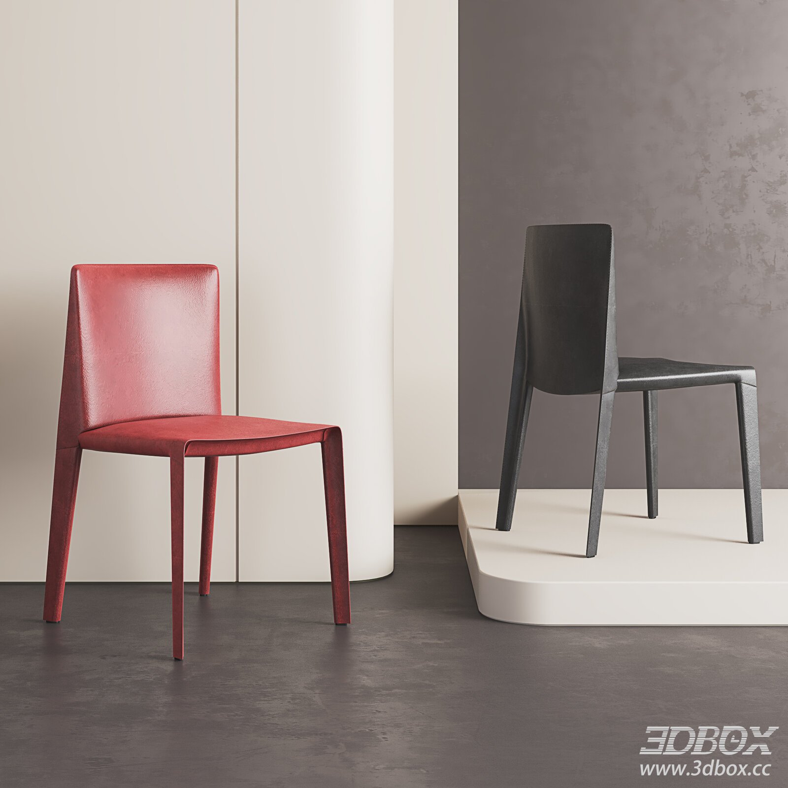 Modern Minimalist Leather Dining Chair 3D model - thumbnail 1