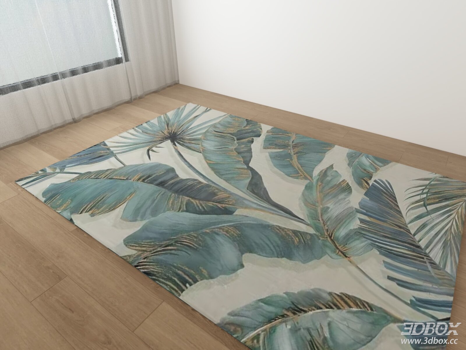 Tropical Leaf Pattern Teal Carpet 3D model - front view