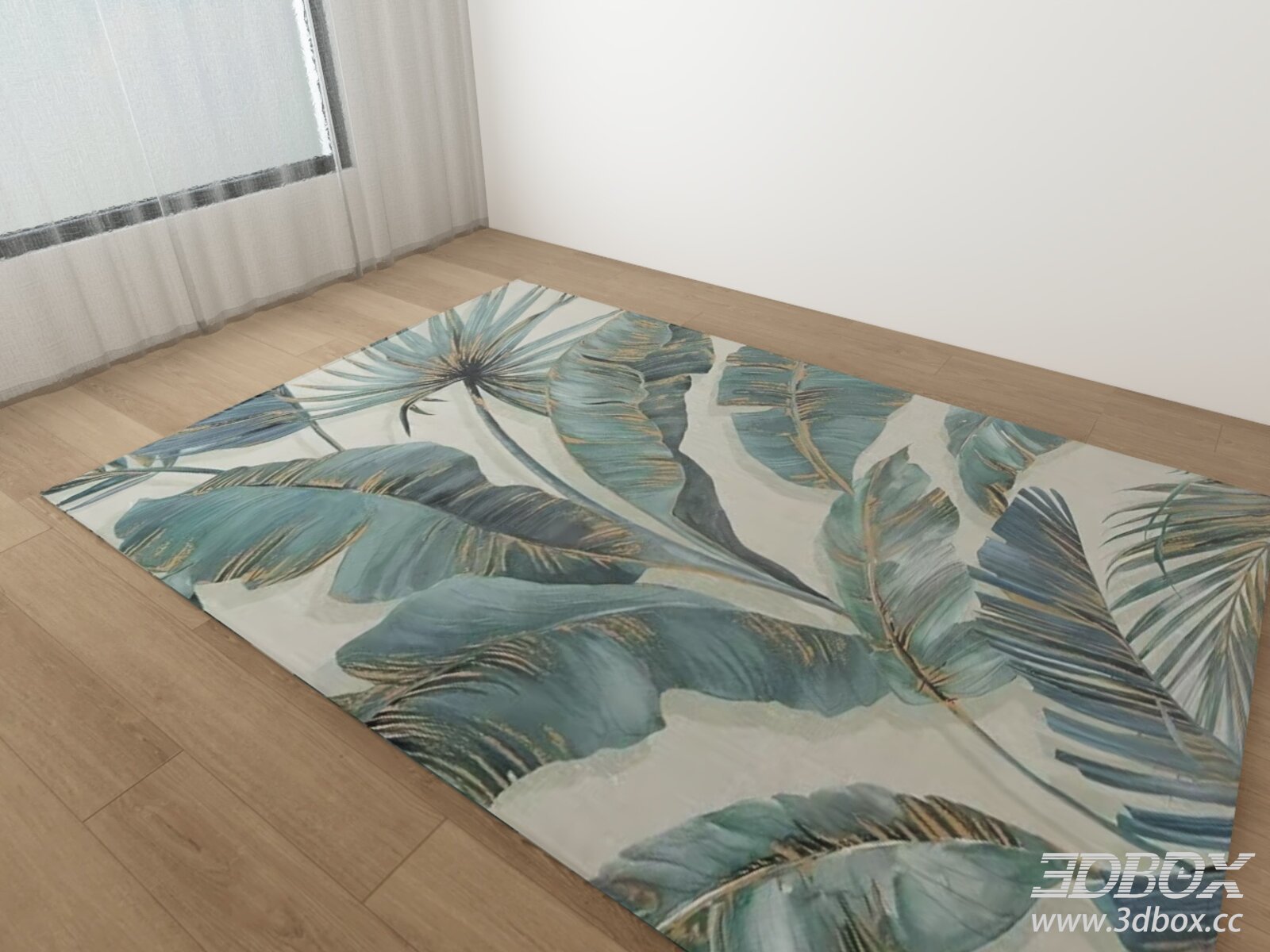 Tropical Leaf Pattern Teal Carpet 3D model - thumbnail 1