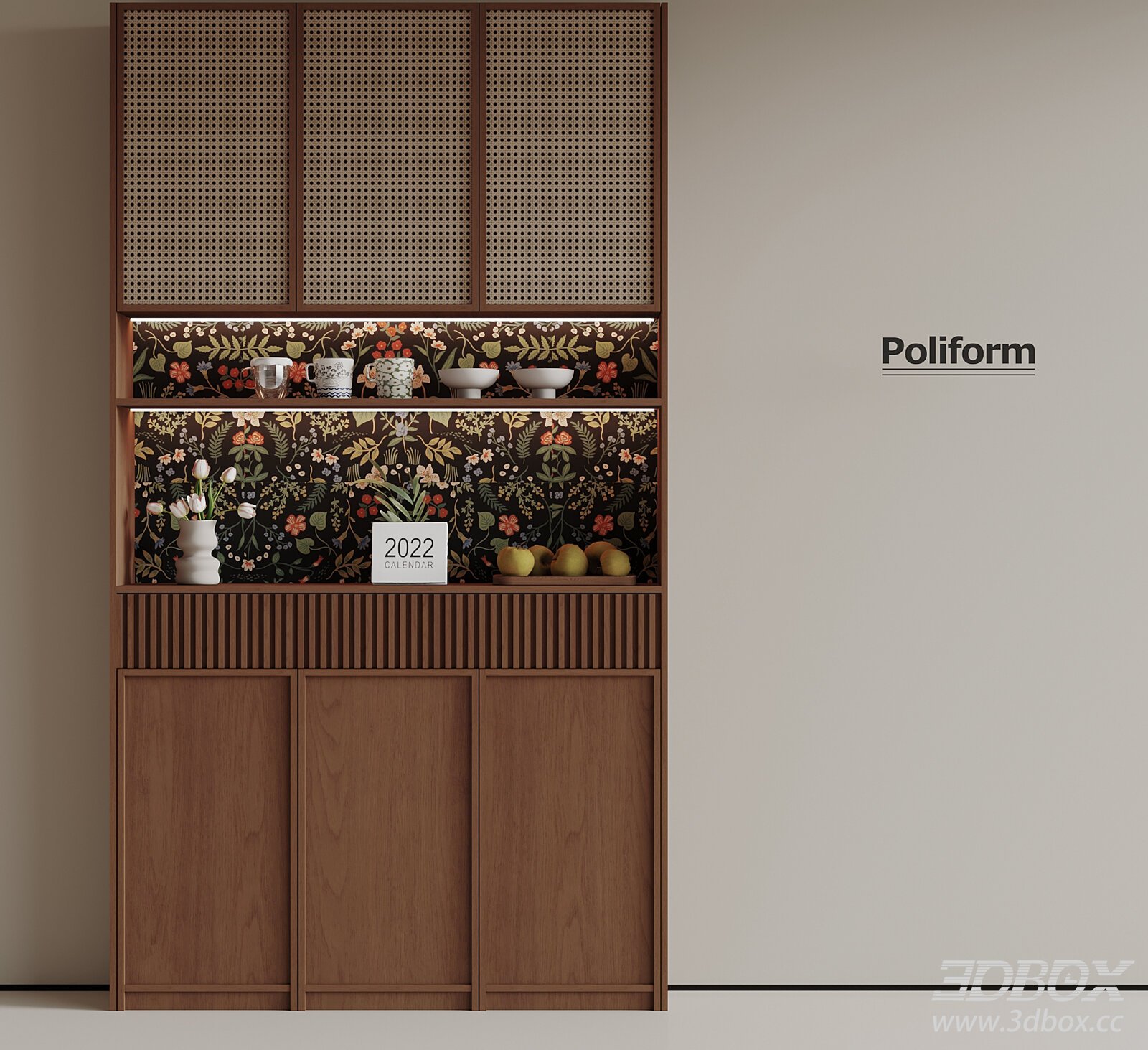 Wabi Sabi Wooden Sideboard Display Cabinet 3D model - thumbnail 1