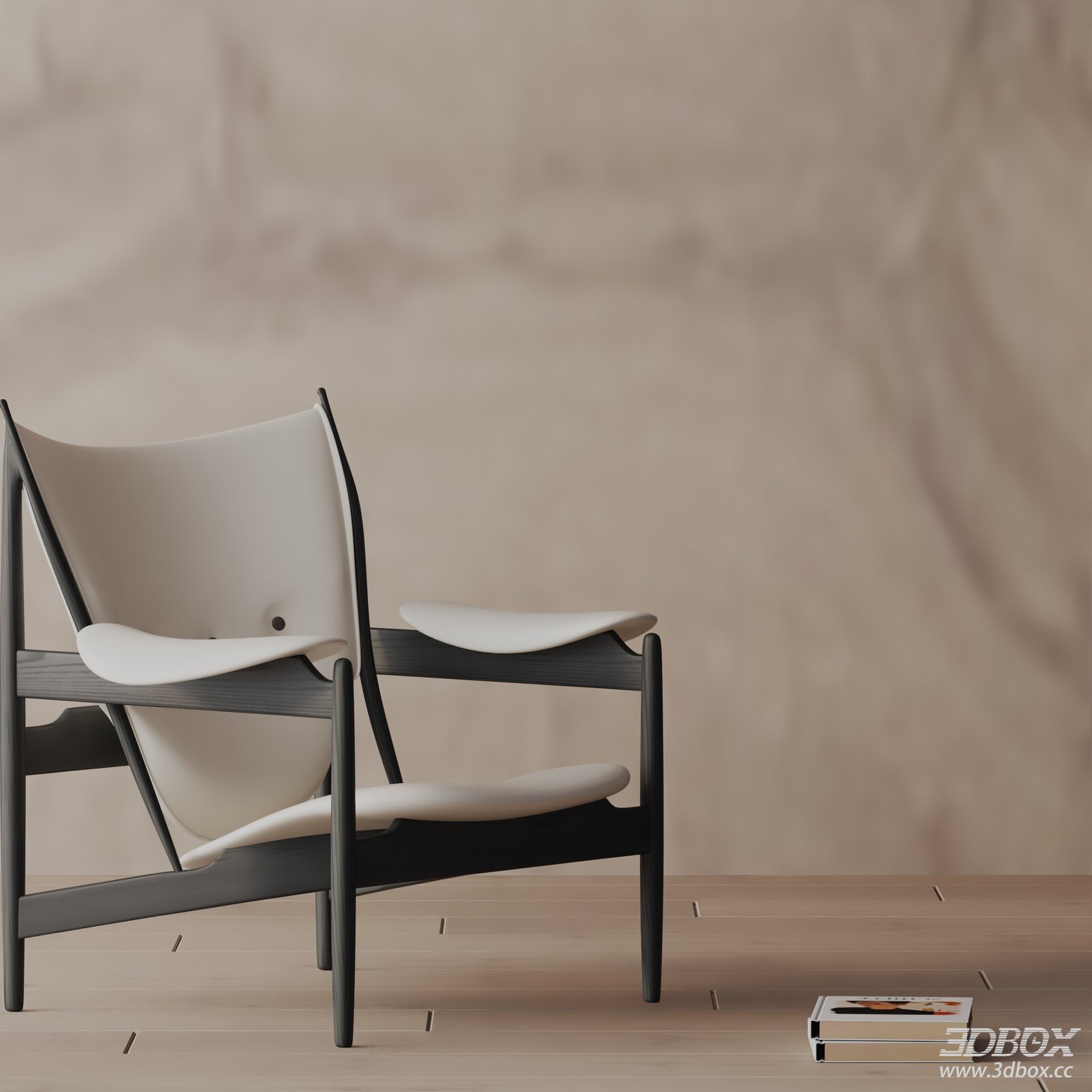 Modern Minimalist Wood Frame Leather Armchair 3D model - front view