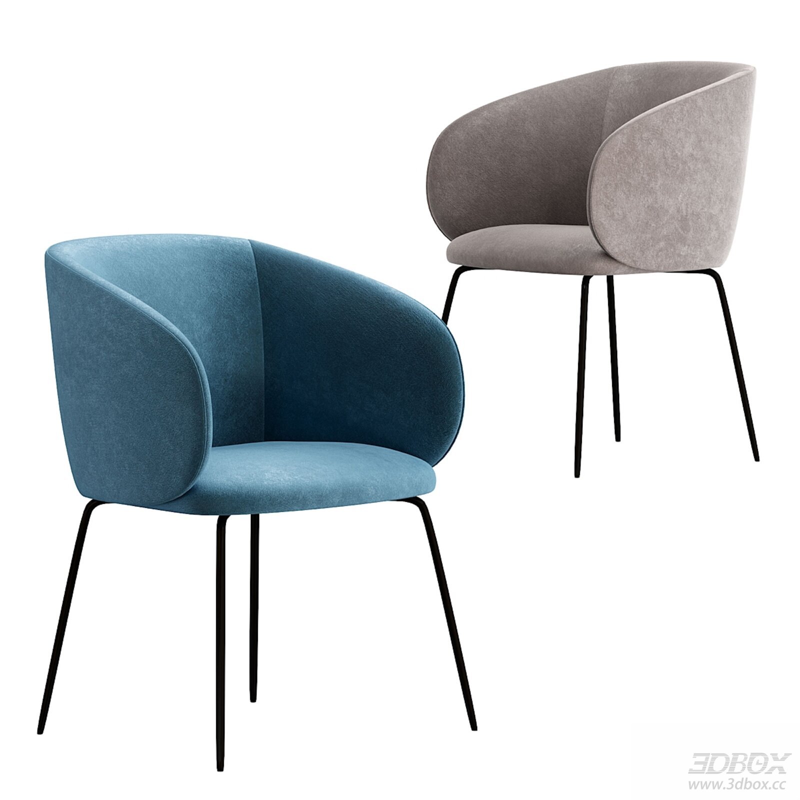 Modern Lucerne Velvet Upholstered Chair with Metal Legs 3D model - front view