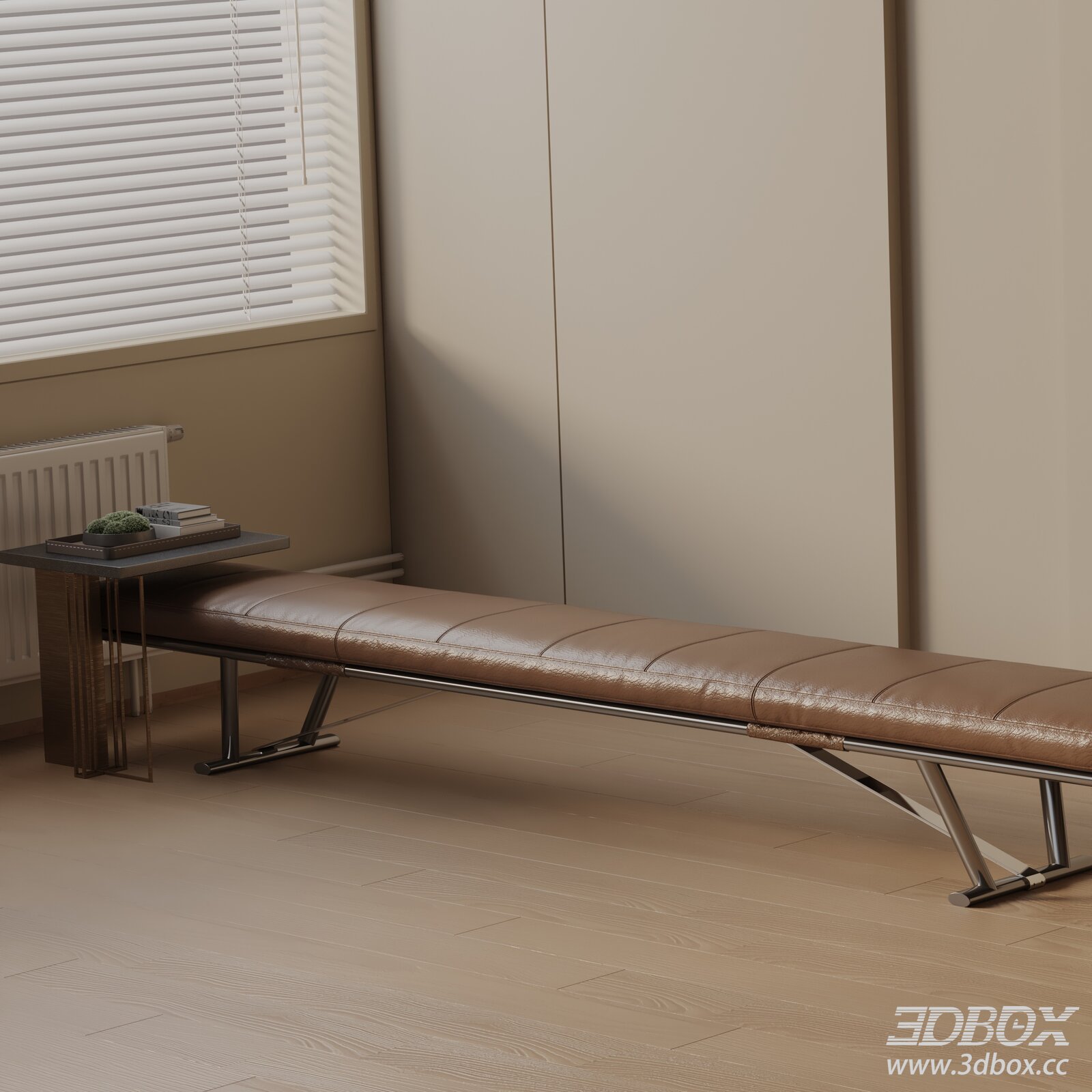 Modern Leather Entry Bench with Metal Frame 3D model - thumbnail 1