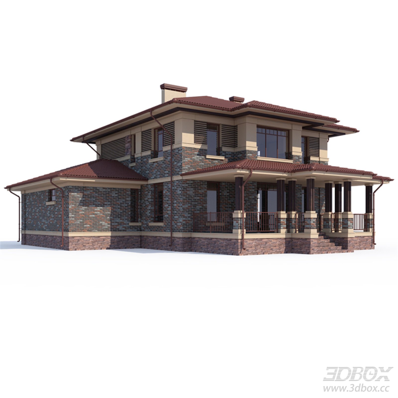 Modern Two Story Residential Villa Exterior 3D model - thumbnail 1