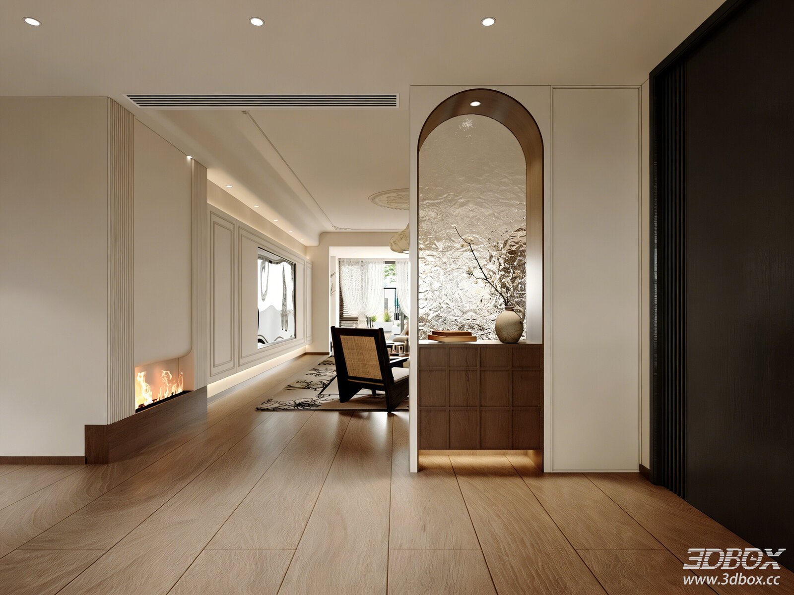 Vintage Retro Hallway Entry Scene with Partition Cabinet 3D model - front view