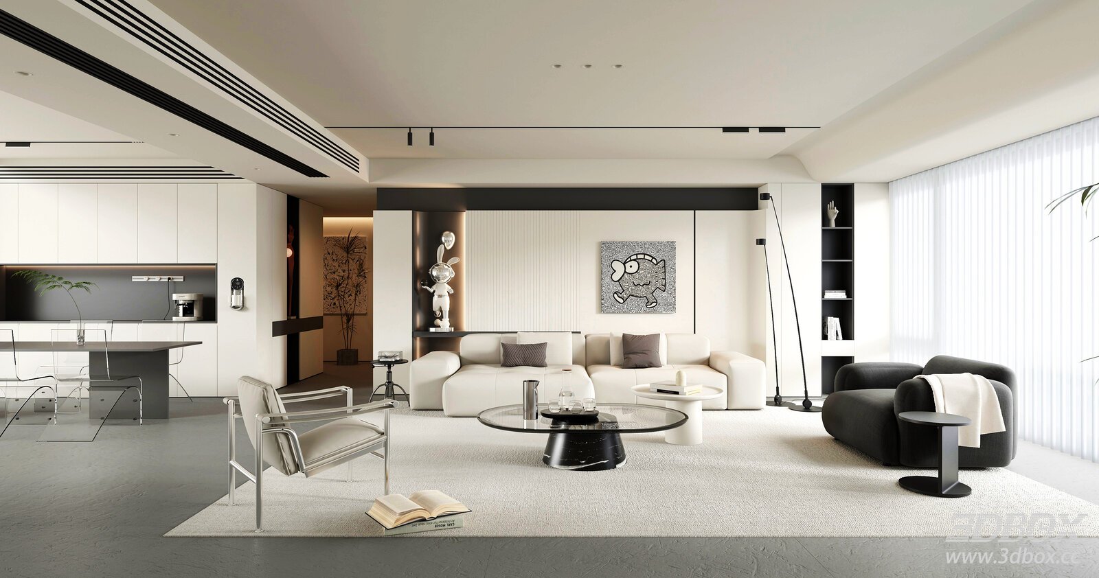 Minimalist Modern Living Room Interior Scene 3D model - front view