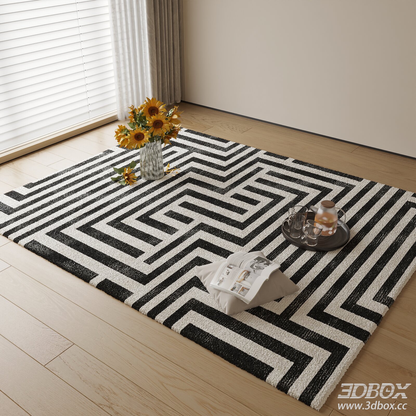Black White Geometric Pattern Carpet 3D model - thumbnail 1