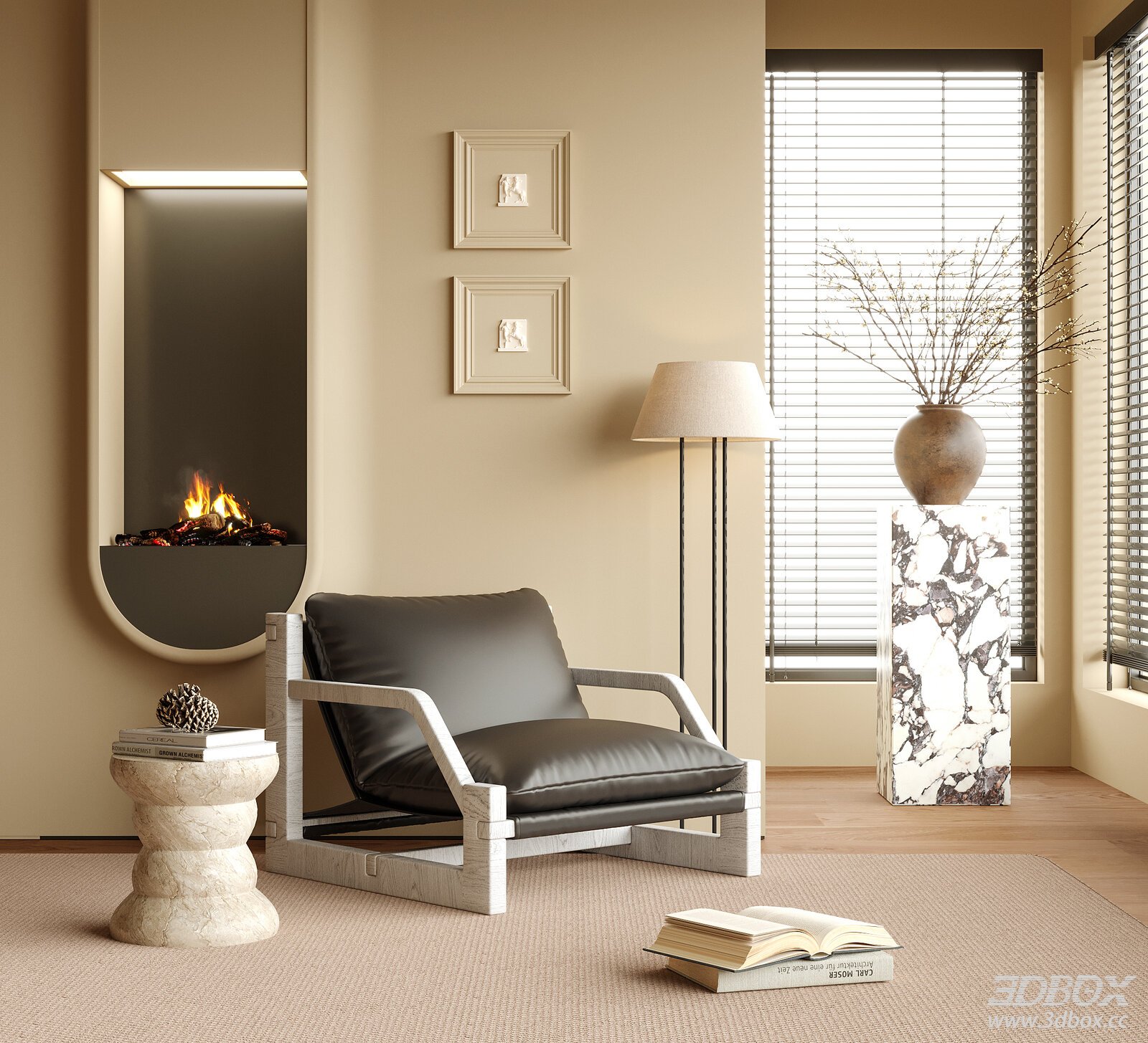 Modern Living Room With Single Armchair And Side Table 3D model - front view