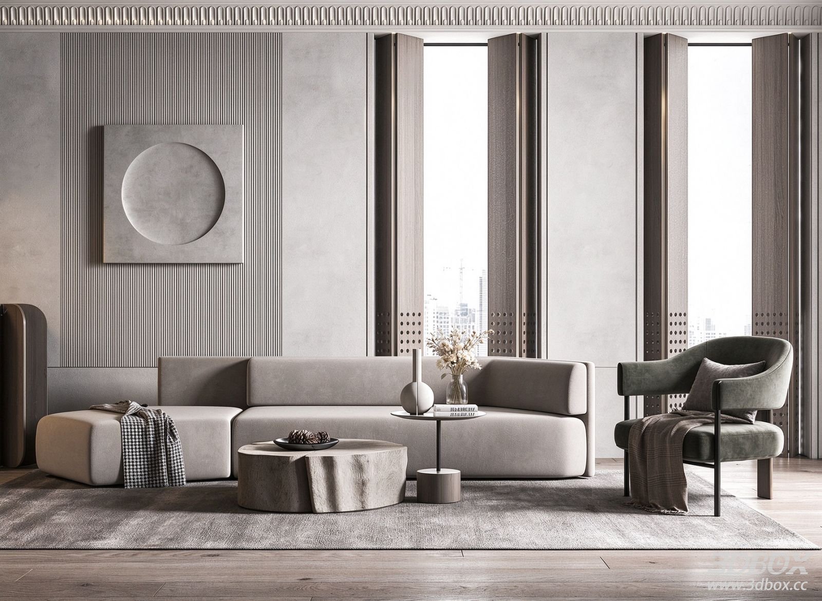 Modern Luxury Living Room with Sofa Set and Coffee Table 3D model - front view