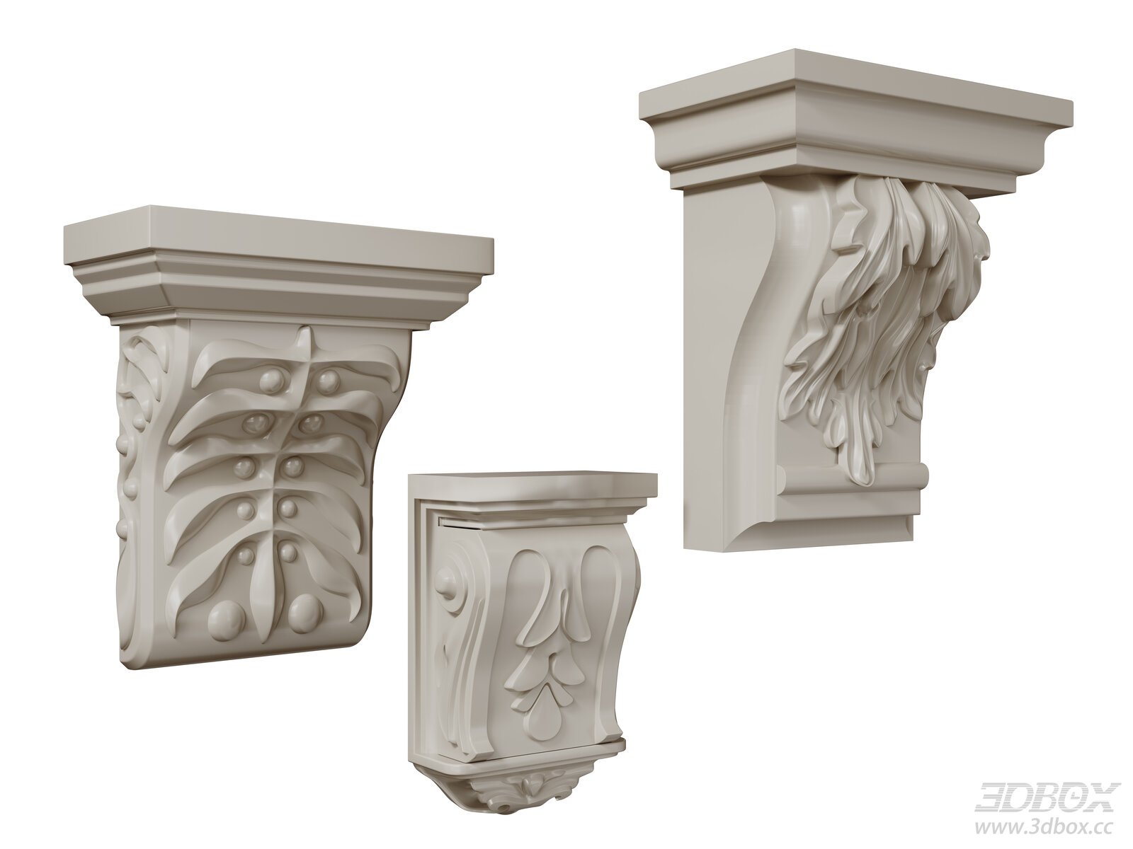 French Style Carved Decorative Corbels Set 3D model - front view