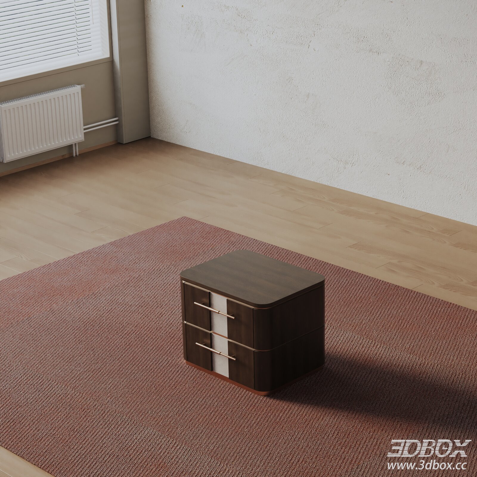 Modern Wooden Nightstand with Drawers 3D model - thumbnail 1