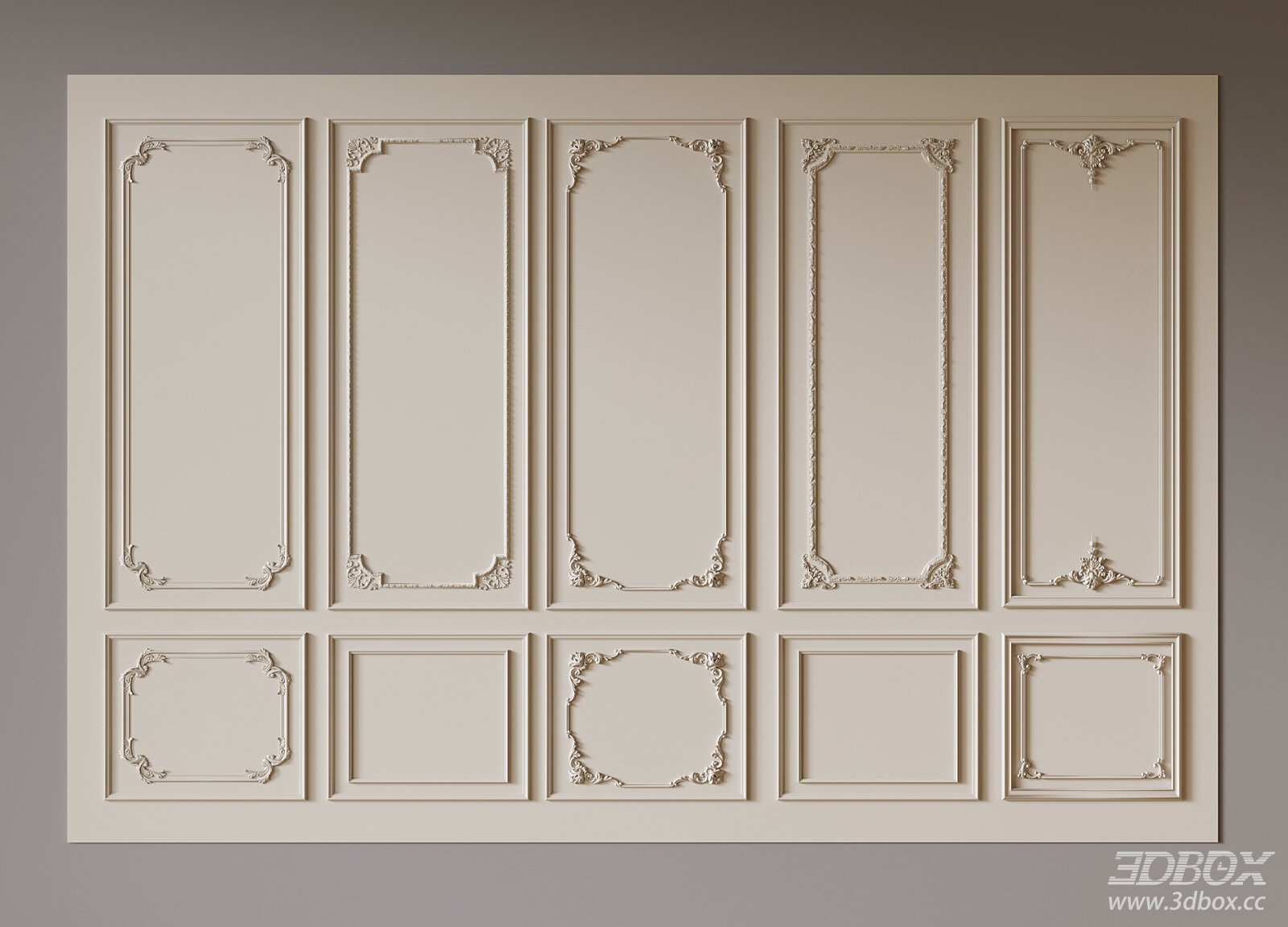French Style Decorative Plaster Wall Molding Set 3D model - front view