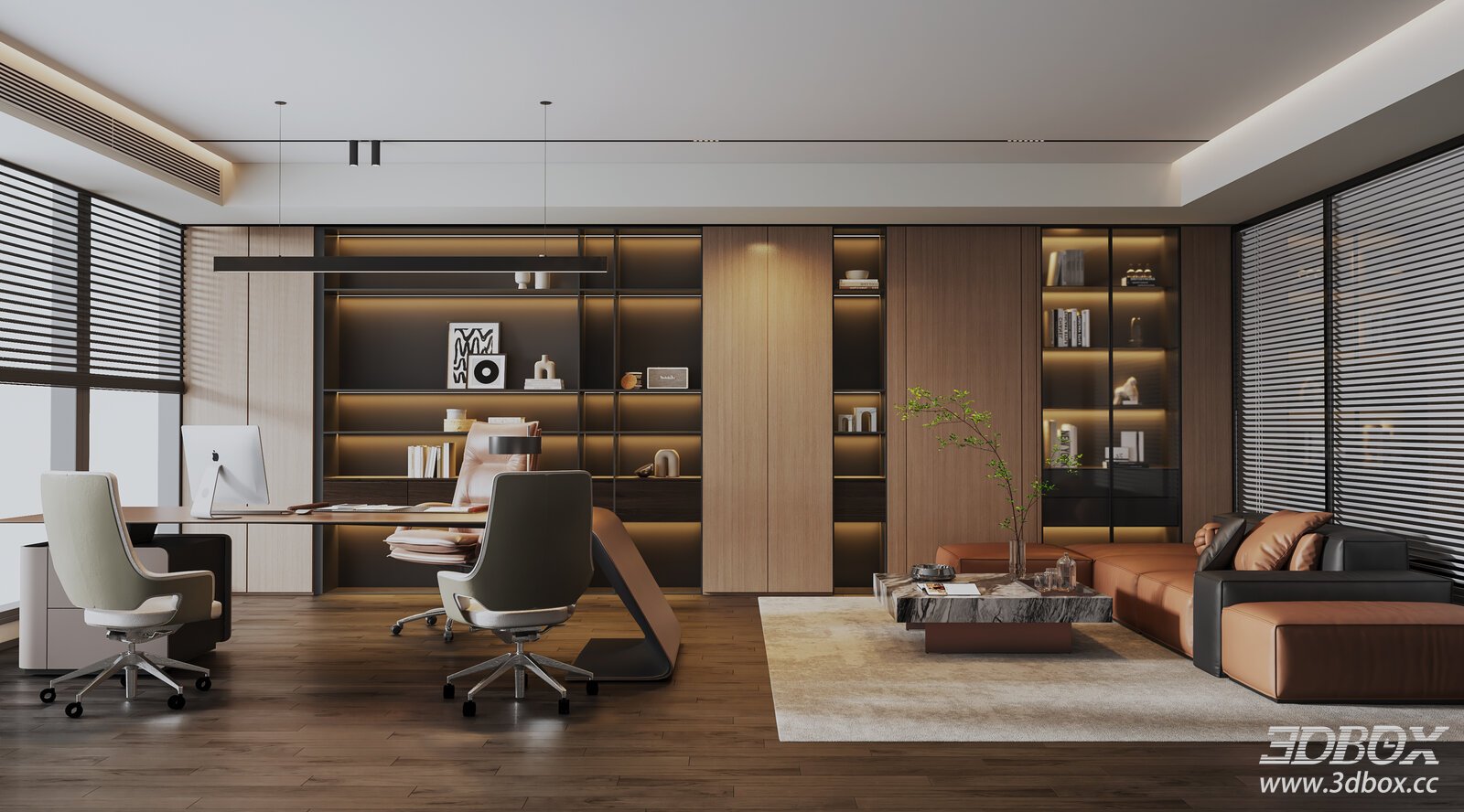 Modern Executive Manager Office Interior Scene 3D model - front view