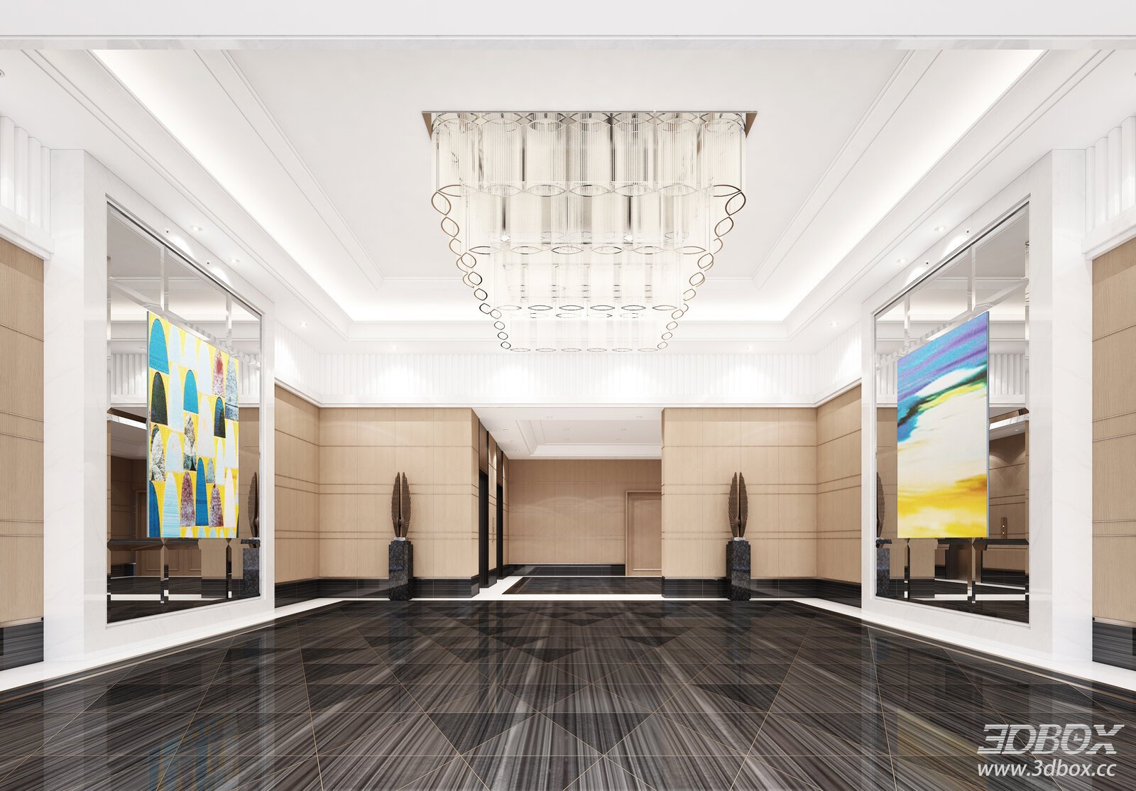 Modern Luxury Residential Lobby Reception Area 3D model - front view