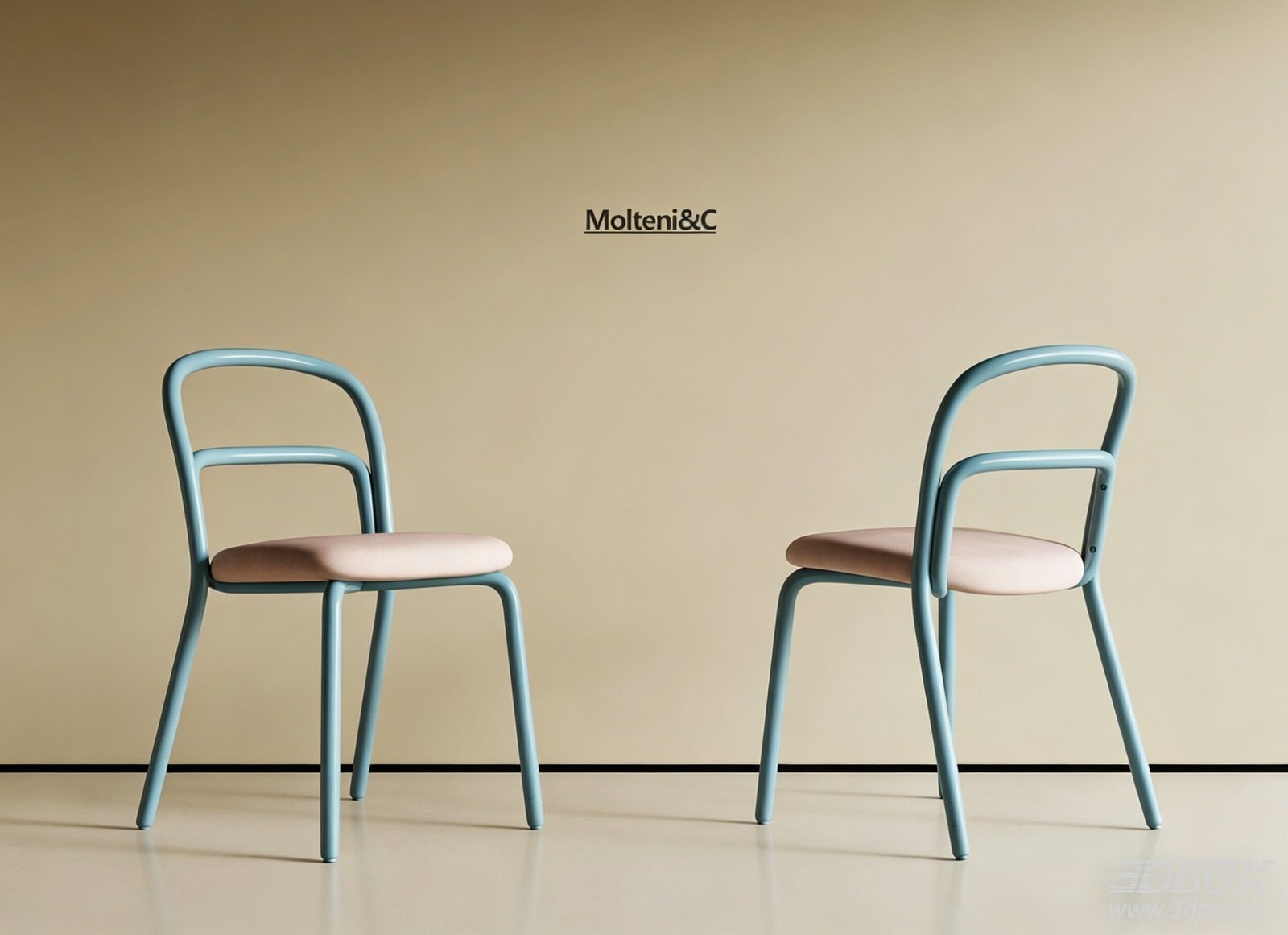 Modern Pastel Metal Frame Upholstered Dining Chair 3D model - front view