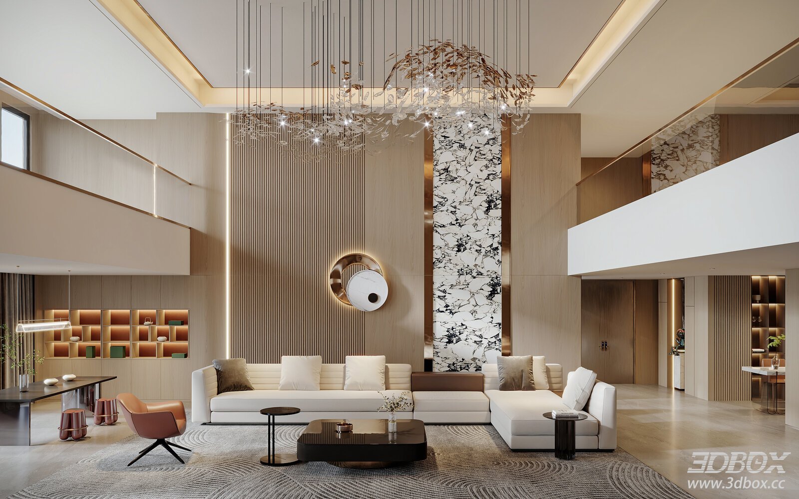 Modern Luxury Duplex High Ceiling Living Room Interior 3D model - front view