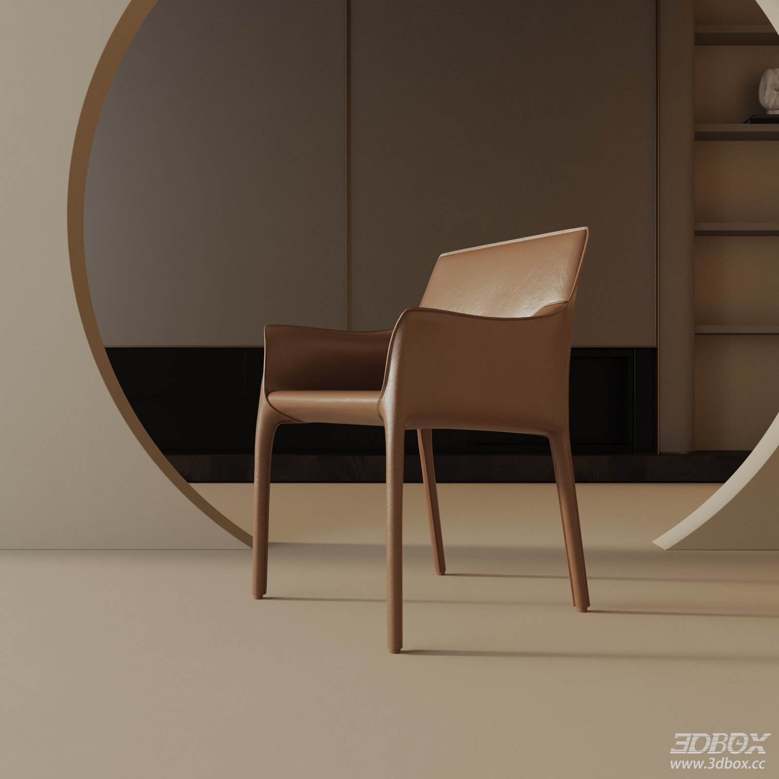 Modern Brown Leather Armchair Minimalist Luxury Seating 3D model - front view