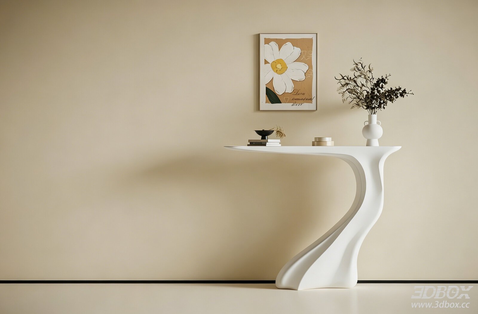 Modern Cream Style White Curved Console Table 3D model - front view