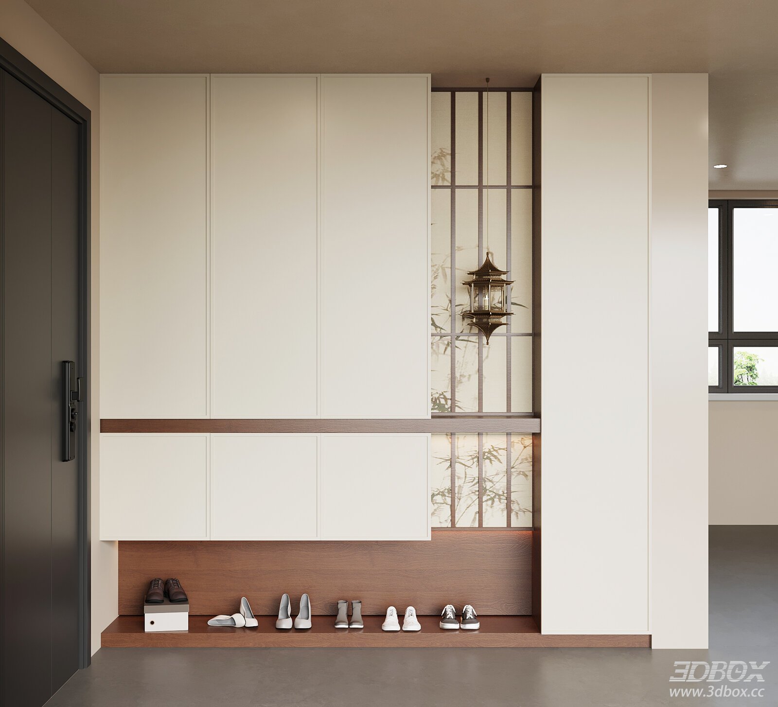 New Chinese Style Hallway Entry Shoe Cabinet 3D model - front view