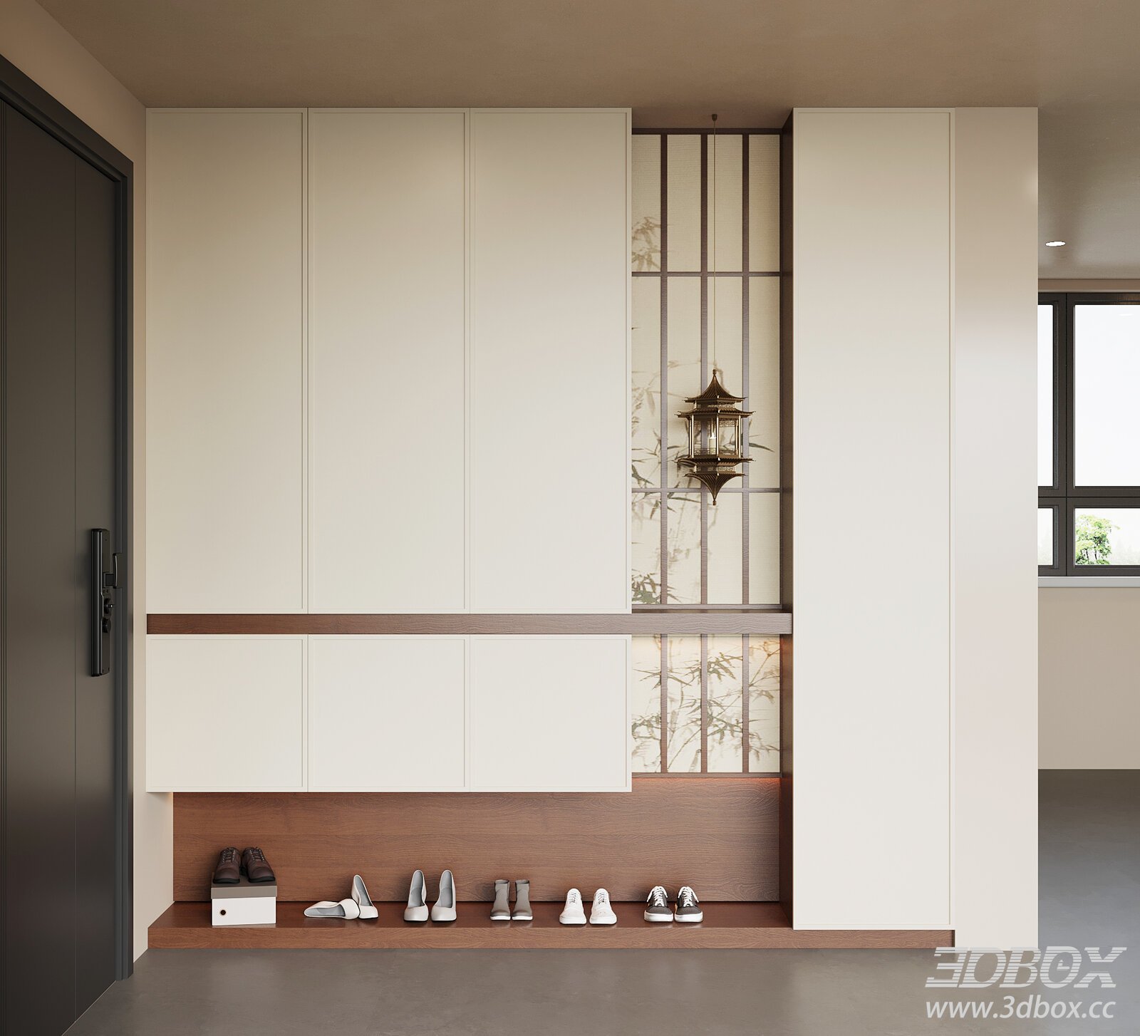 New Chinese Style Hallway Entry Shoe Cabinet 3D model - thumbnail 1
