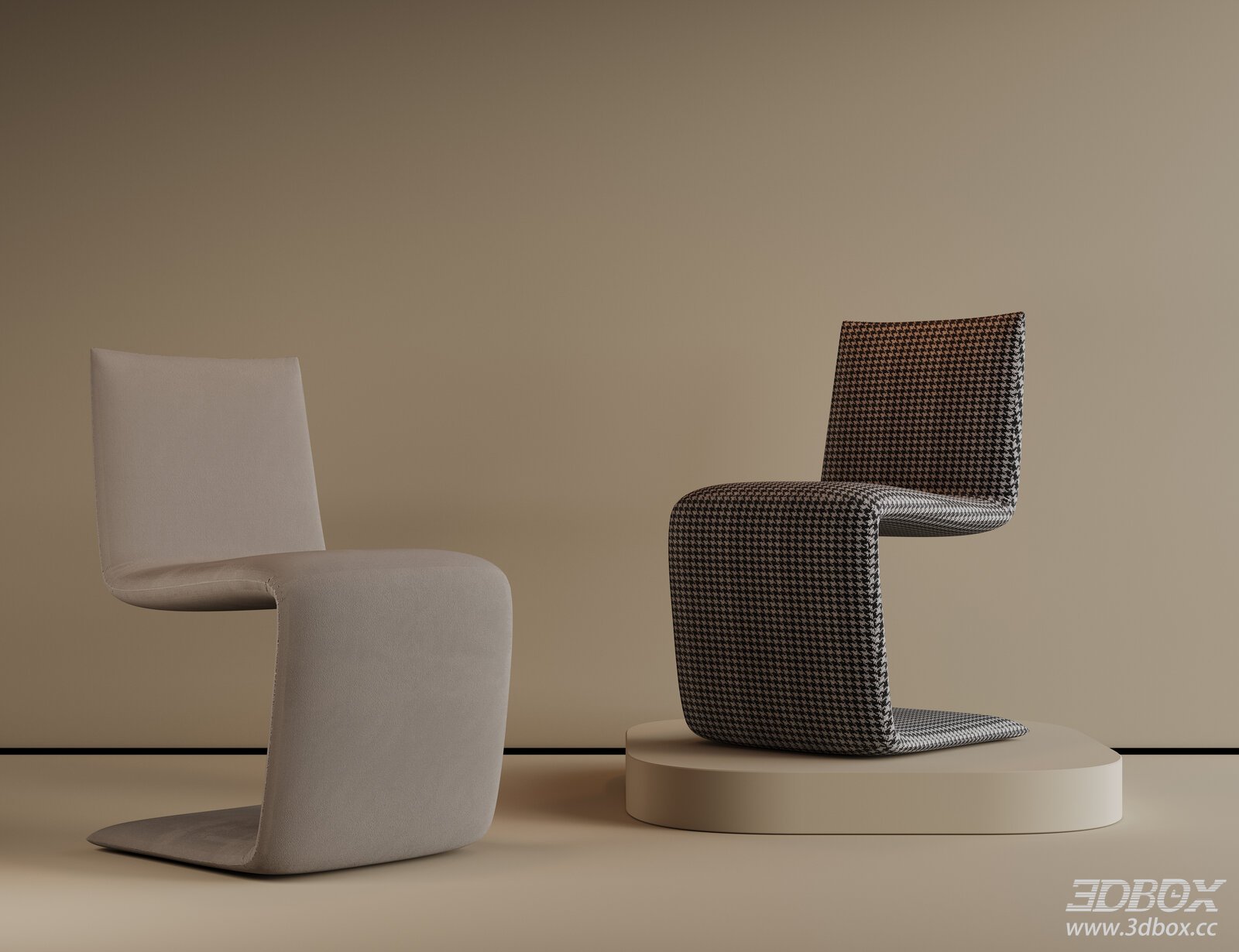 Modern Fabric Upholstered Dining Chair Mid Century Style 3D model - front view