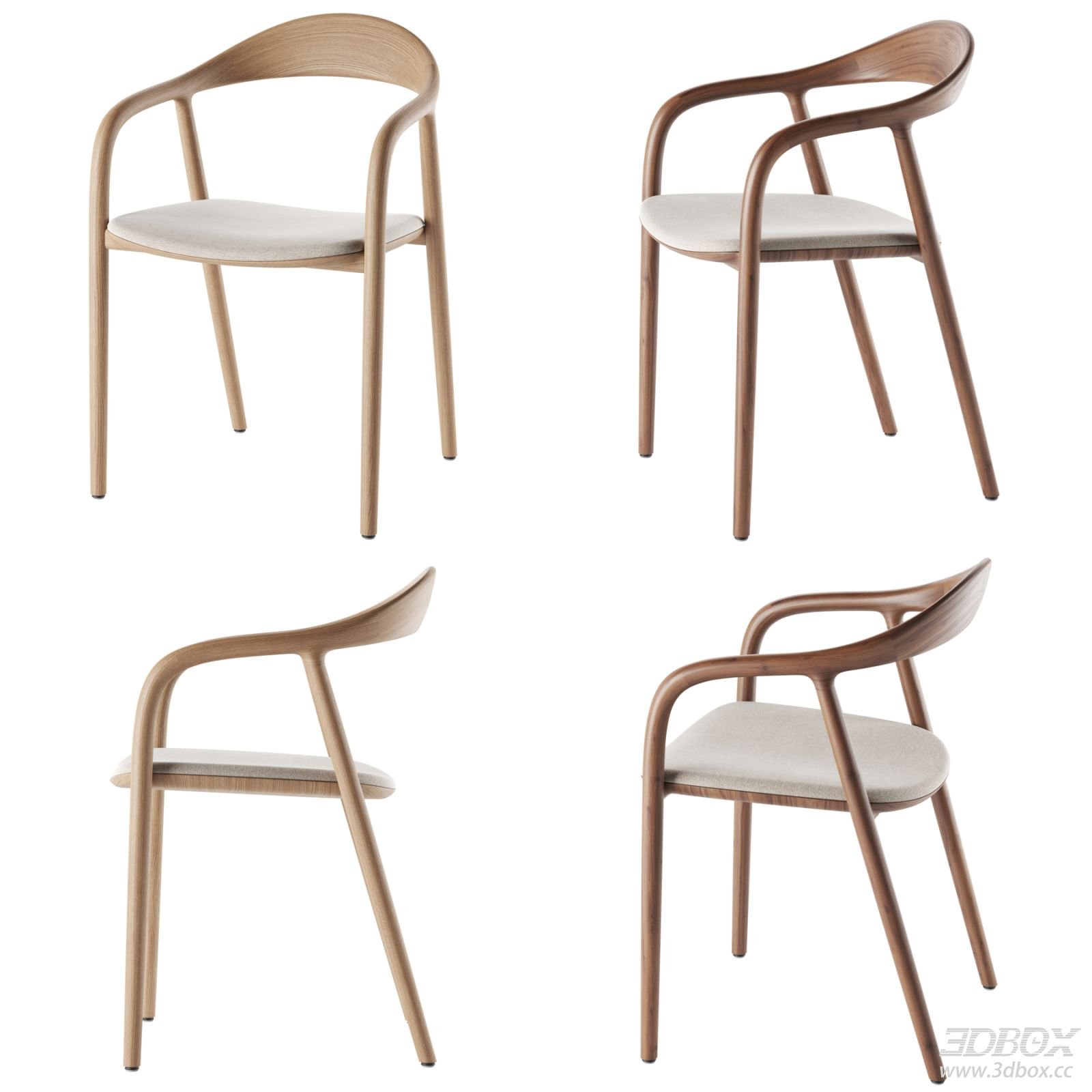 Artisan Neva Wooden Upholstered Armchair 3D model - front view