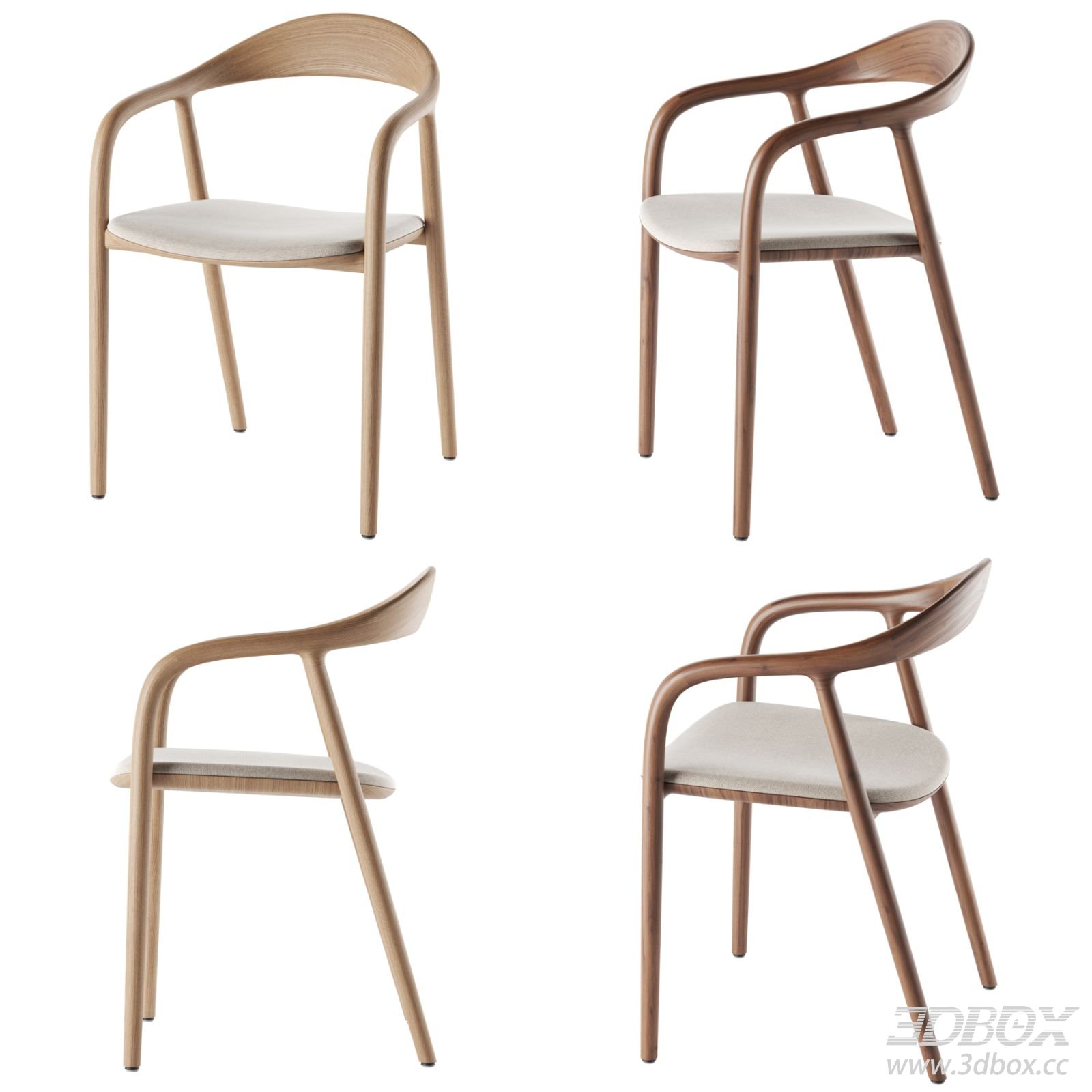 Artisan Neva Wooden Upholstered Armchair 3D model - thumbnail 1