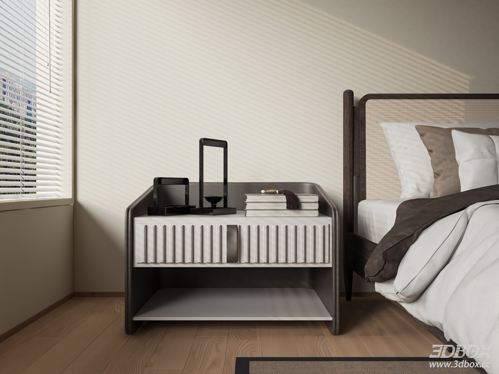 New Chinese Style Bedside Nightstand Side Table 3D model - front view