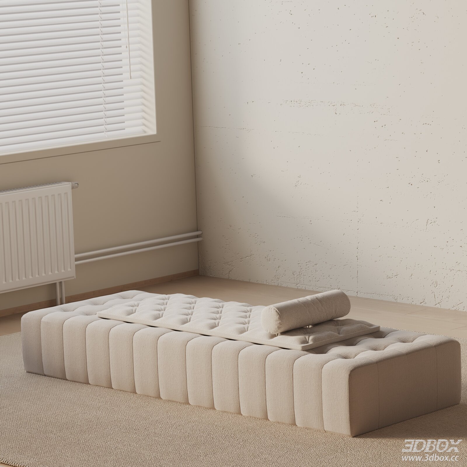 Modern Tufted Fabric Entryway Ottoman Bench 3D model - front view
