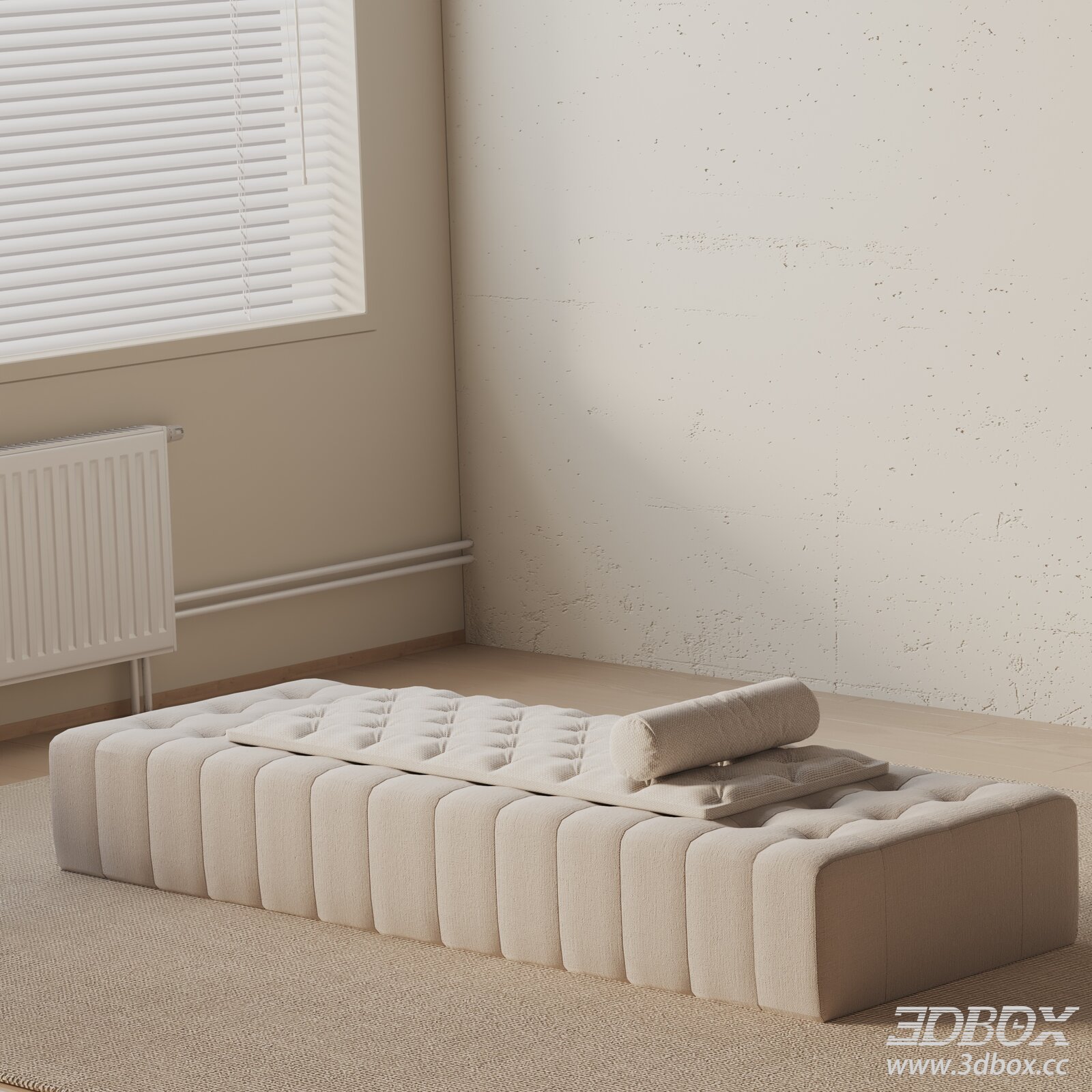 Modern Tufted Fabric Entryway Ottoman Bench 3D model - thumbnail 1
