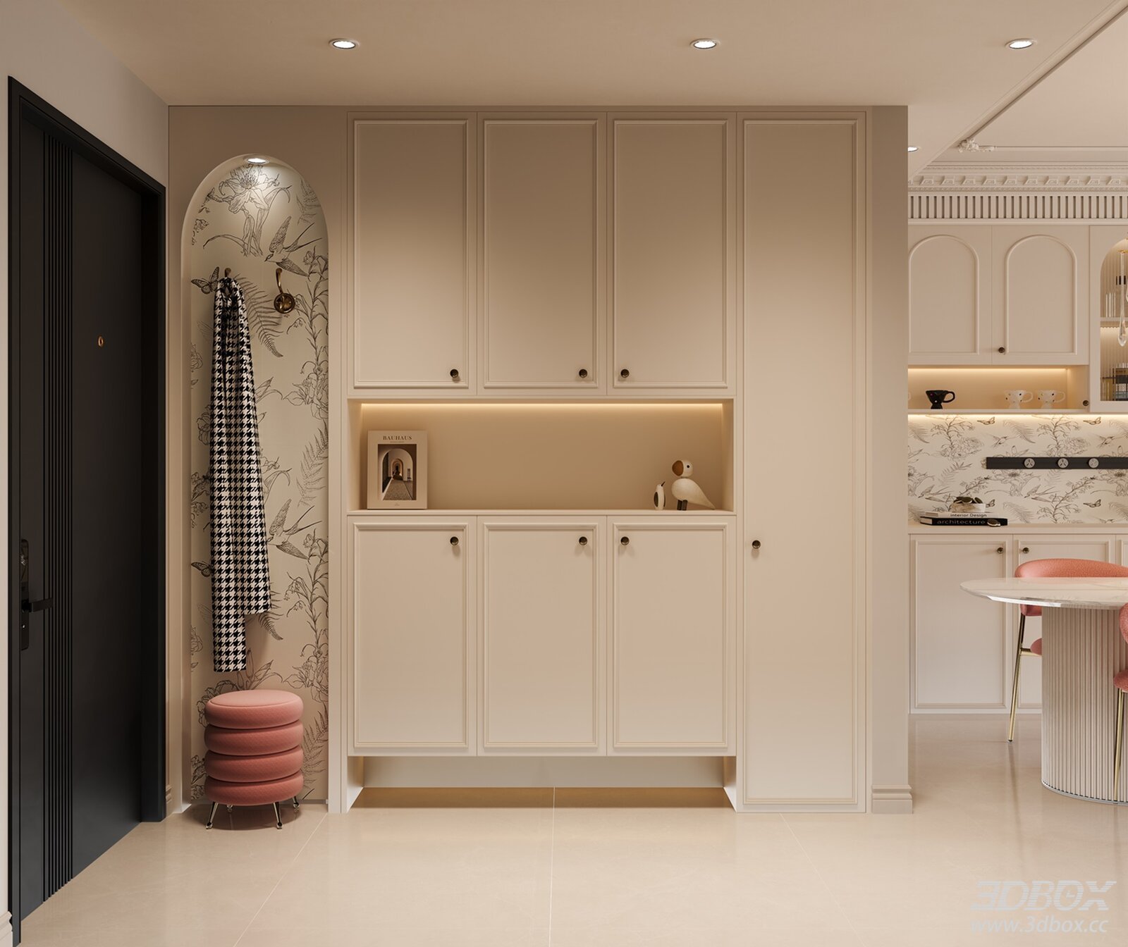 French Style Hallway Entry Cabinet Interior Scene 3D model - front view