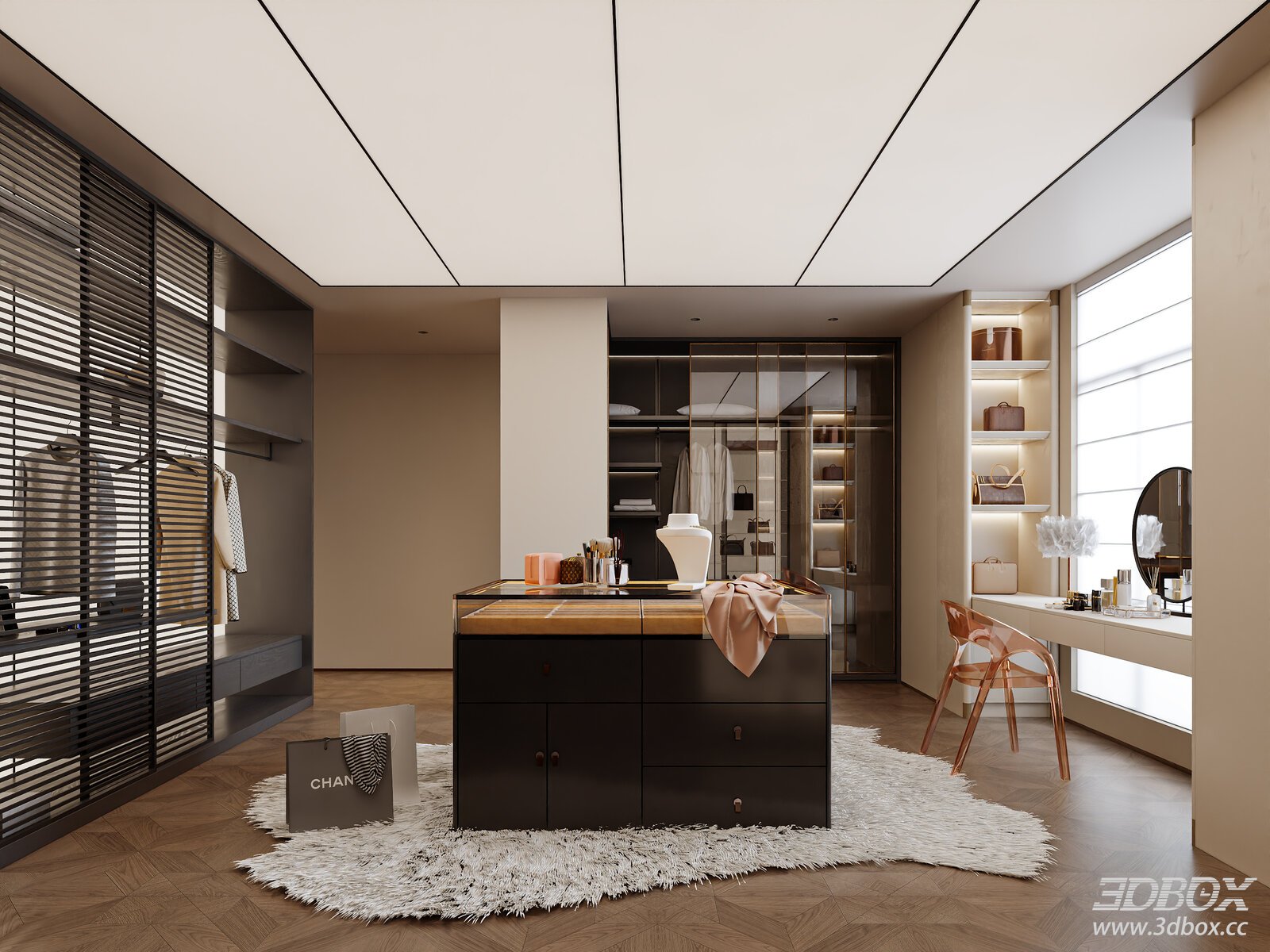 Modern Italian Style Luxury Dressing Room Walk-in Closet 3D model - front view