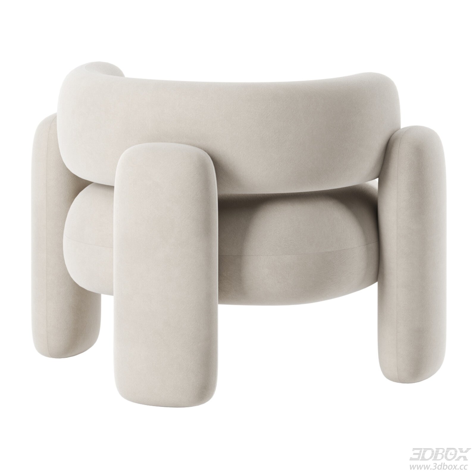 Modern Cream Style Fabric Single Armchair 3D model - front view